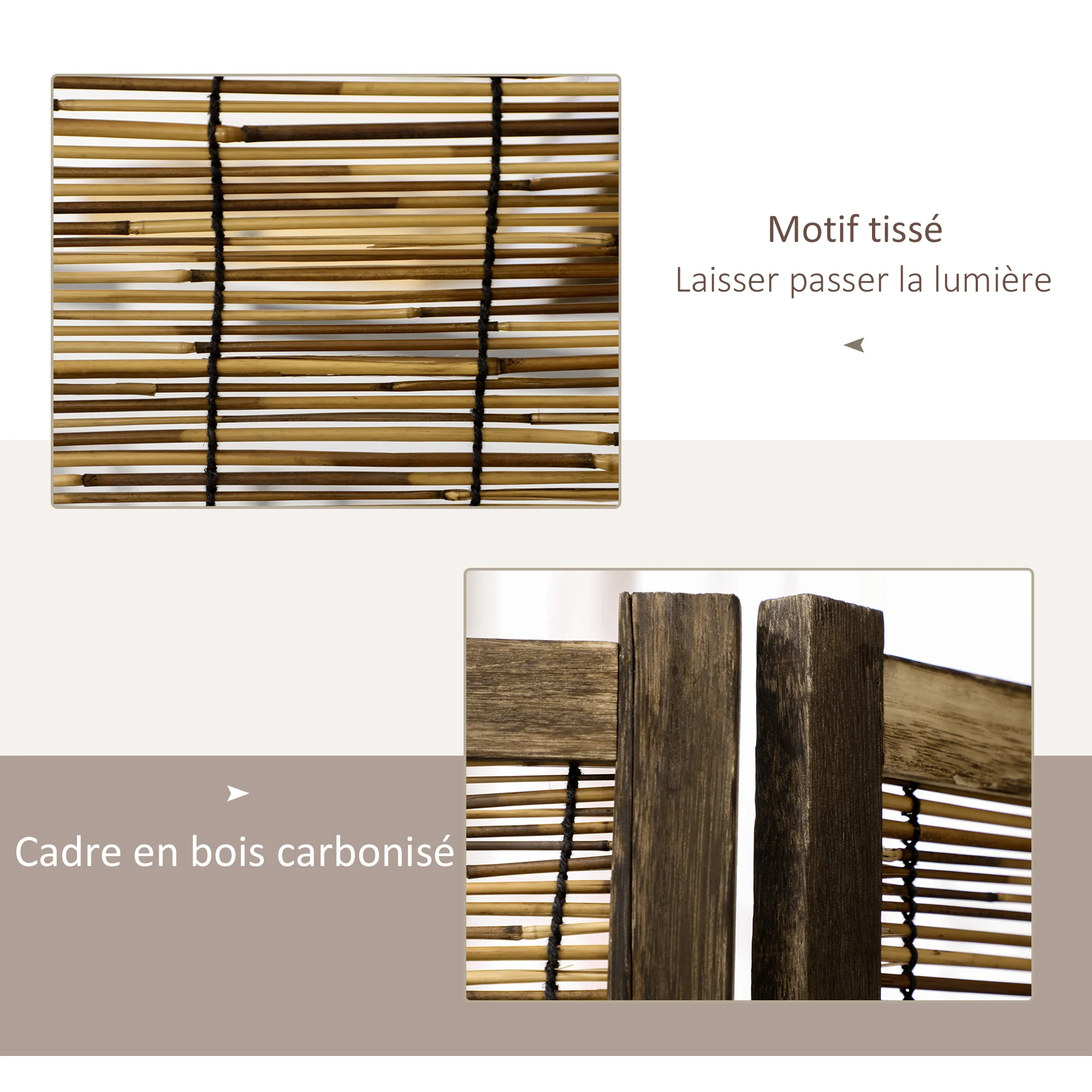 Paravent en bois 4 panneaux 160 x 170 cm séparateur de pièce closion de séparation pliable - naturel - Image 5