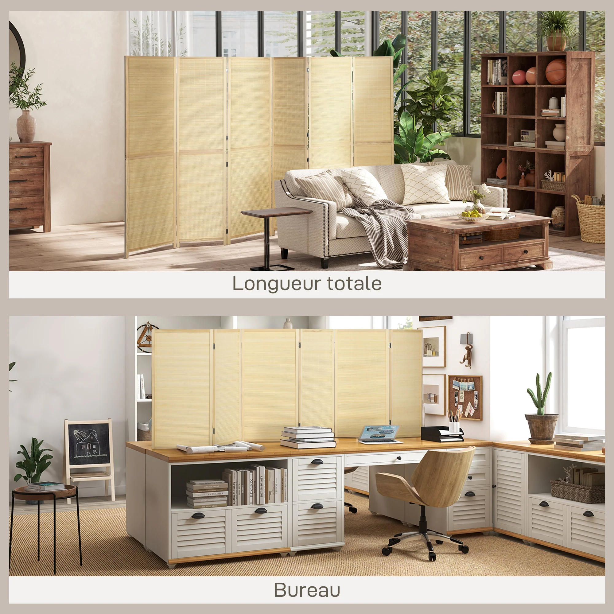 Paravent intérieur en Bambou 6 Panneaux 270 x 180 cm séparateur de pièce cloison de séparation Pliable - Naturel - Image 5