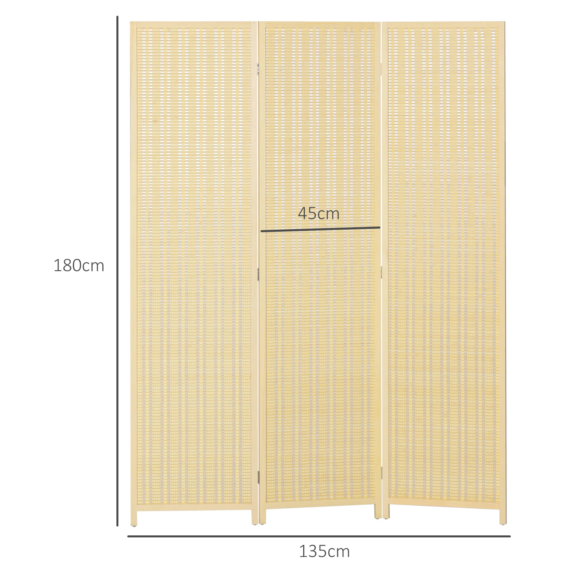 Paravent interieur en bois 3 panneaux 135 x 180 cm séparateur de pièce pliable cloison de séparation pour salon chambre à coucher maison, bois naturel - Image 4