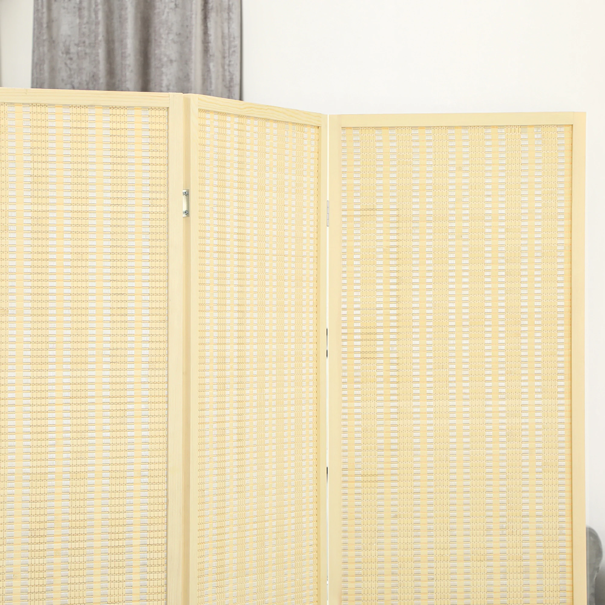 Paravent interieur en bois 3 panneaux 135 x 180 cm séparateur de pièce pliable cloison de séparation pour salon chambre à coucher maison, bois naturel - Image 8