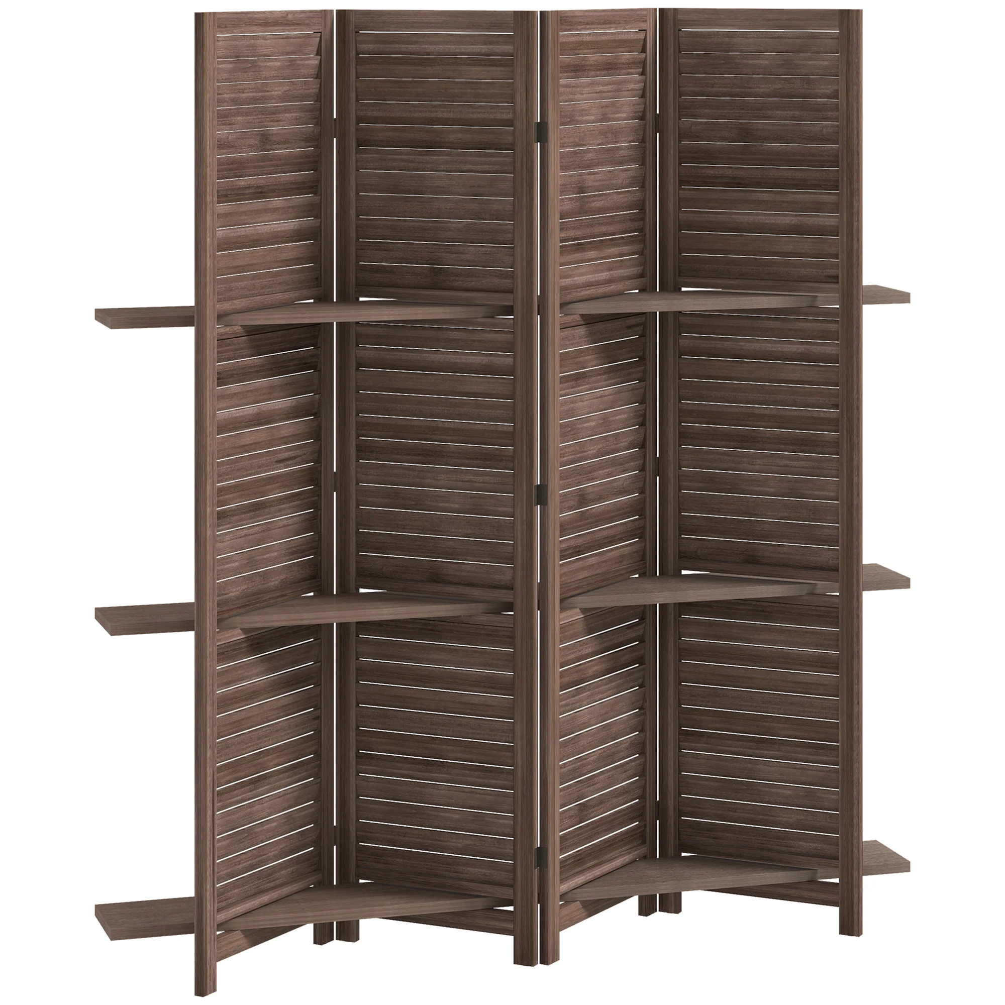 Paravent intérieur en bois 4 panneaux 160 x 170 cm, séparateur de pièce pliable avec 3 étagères, cloison de séparation pour salon, chambre à coucher, maison, noyer - Image 2