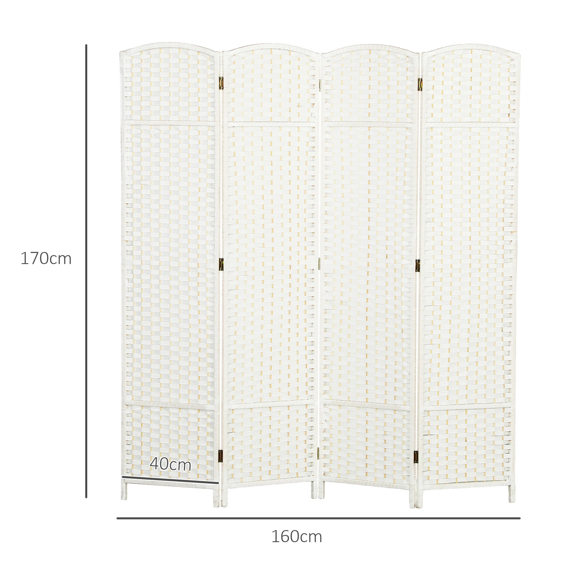 Paravent interieur en bois 4 panneaux 160 x 170 cm séparateur de pièce pliable avec finition tissée, closion de séparation pour salon, chambre à coucher, maison, blanc - Image 4