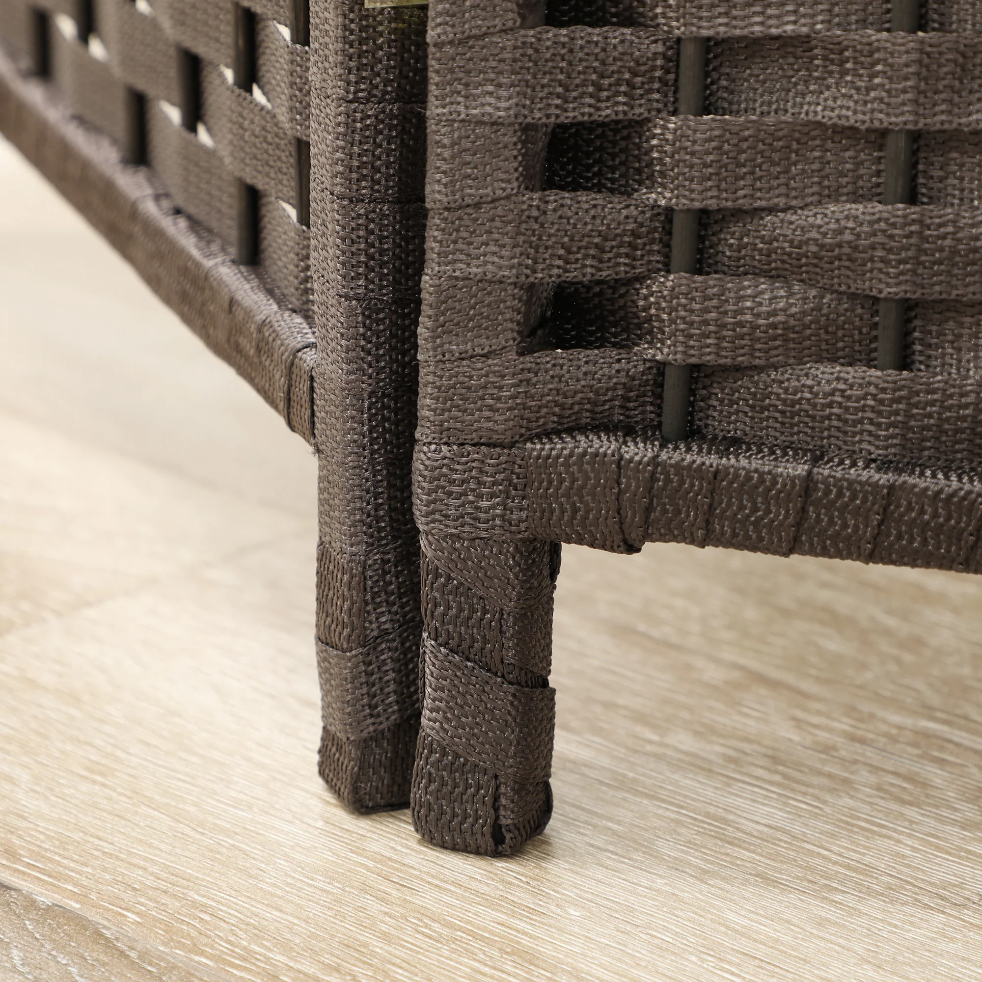 Paravent interieur en bois 4 panneaux 160 x 170 cm séparateur de pièce pliable avec finition tissée, closion de séparation pour salon, chambre à coucher, maison, marron - Image 10