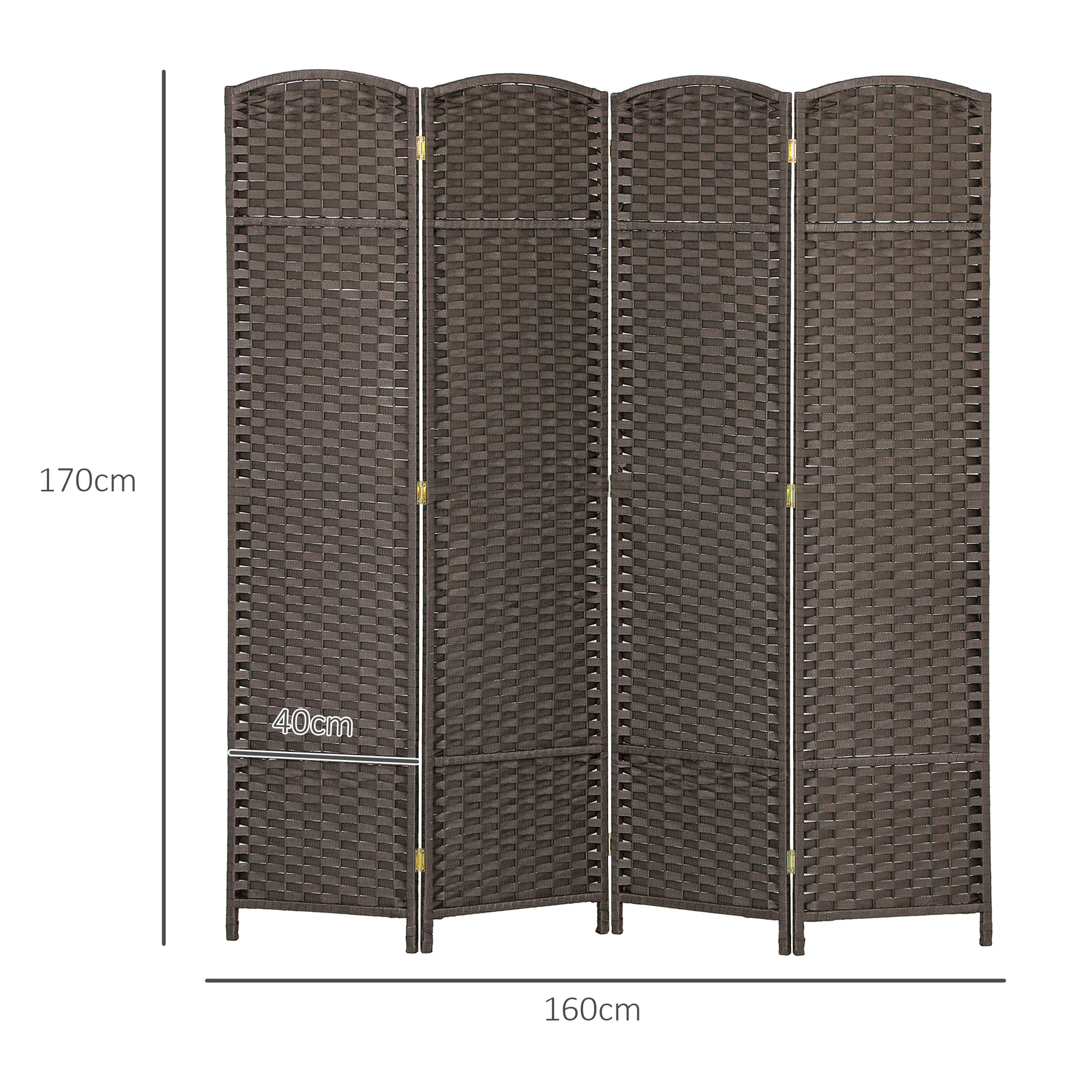Paravent interieur en bois 4 panneaux 160 x 170 cm séparateur de pièce pliable avec finition tissée, closion de séparation pour salon, chambre à coucher, maison, marron - Image 4