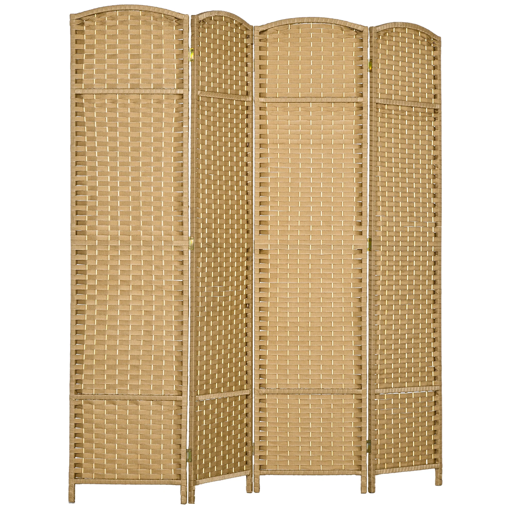 Paravent interieur en bois 4 panneaux 160 x 170 cm séparateur de pièce pliable avec finition tissée, closion de séparation pour salon, chambre à coucher, maison, bois naturel - Image 2