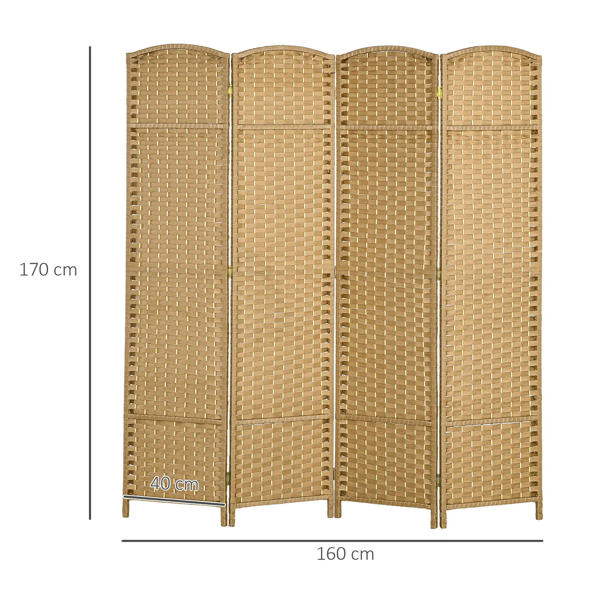 Paravent interieur en bois 4 panneaux 160 x 170 cm séparateur de pièce pliable avec finition tissée, closion de séparation pour salon, chambre à coucher, maison, bois naturel - Image 4