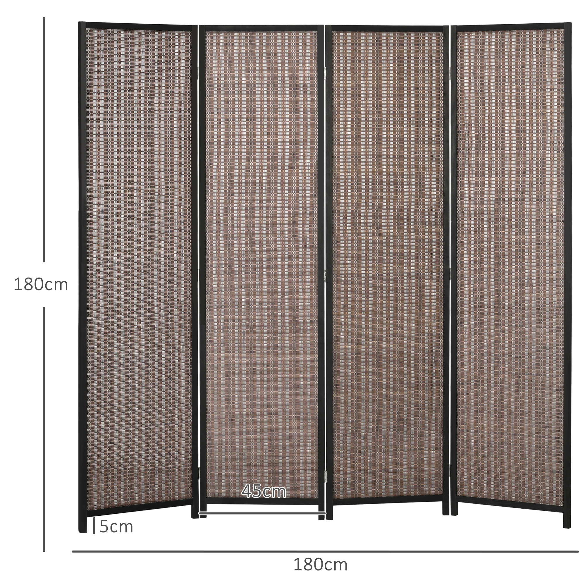 Paravent interieur en bois 4 panneaux 180 x 180 cm séparateur de pièce pliable cloison de séparation pour salon chambre à coucher maison, marron - Image 4