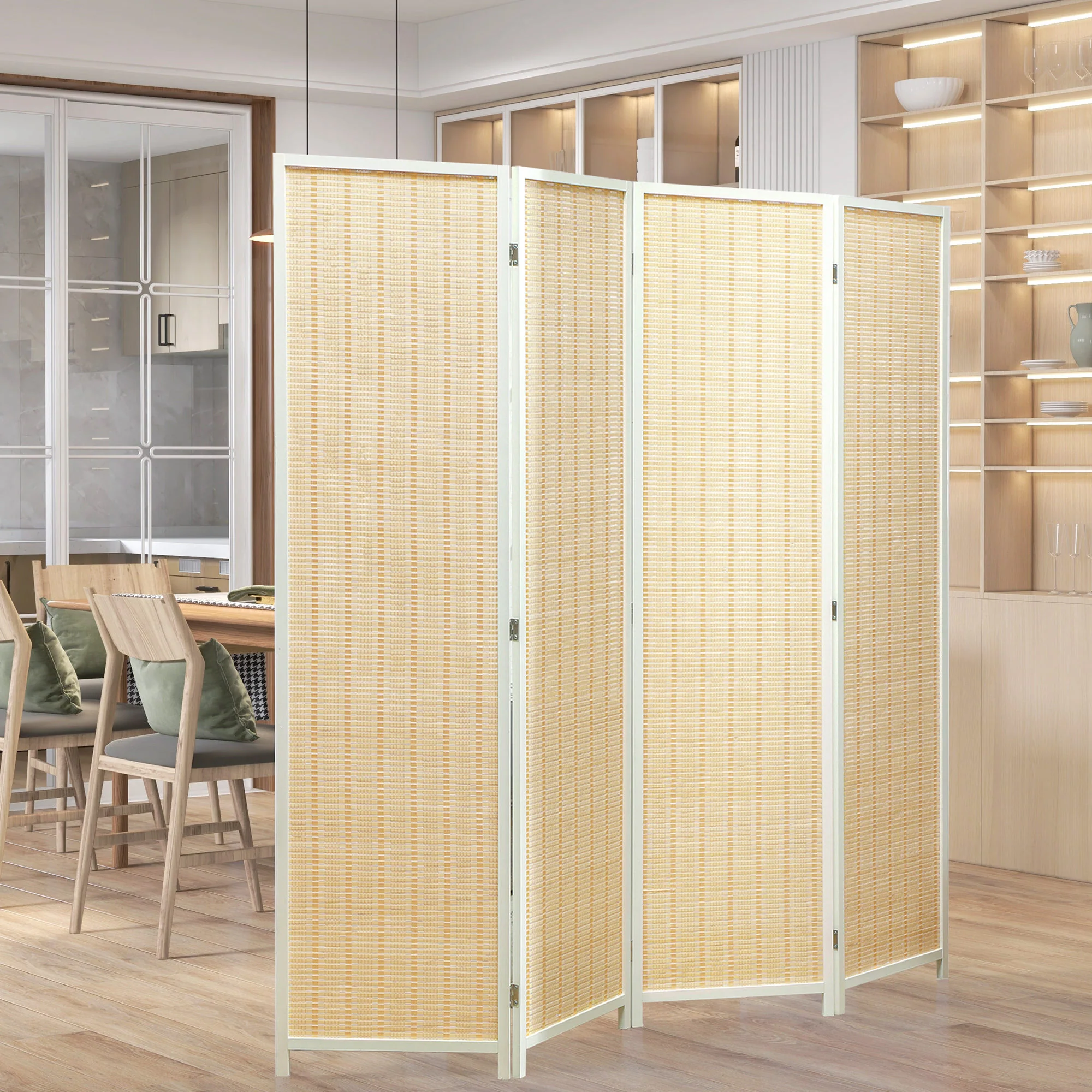 Paravent interieur en bois 4 panneaux 180 x 180 cm séparateur de pièce pliable cloison de séparation pour salon chambre à coucher maison, bois naturel - Image 10