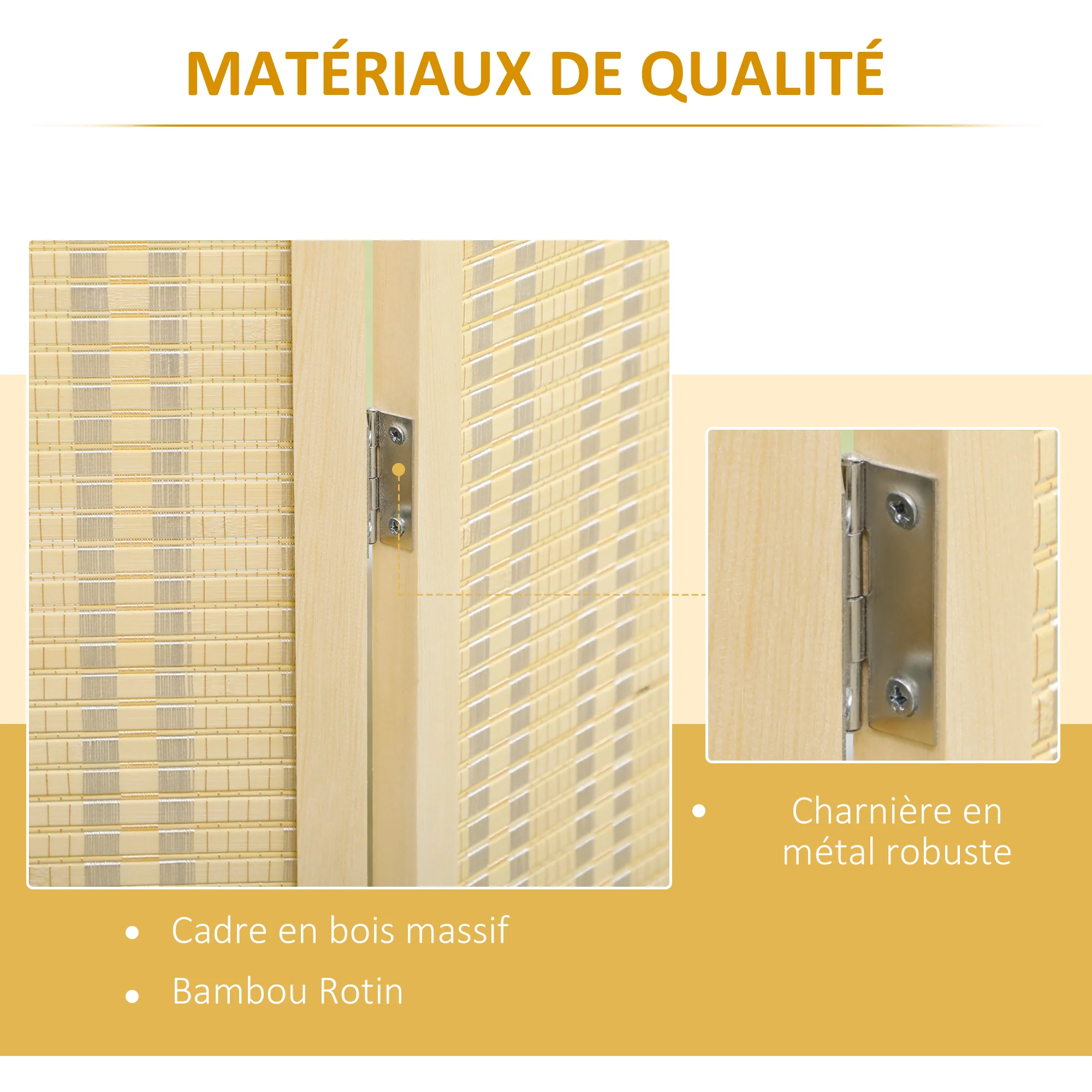 Paravent interieur en bois 4 panneaux 180 x 180 cm séparateur de pièce pliable cloison de séparation pour salon chambre à coucher maison, bois naturel - Image 6