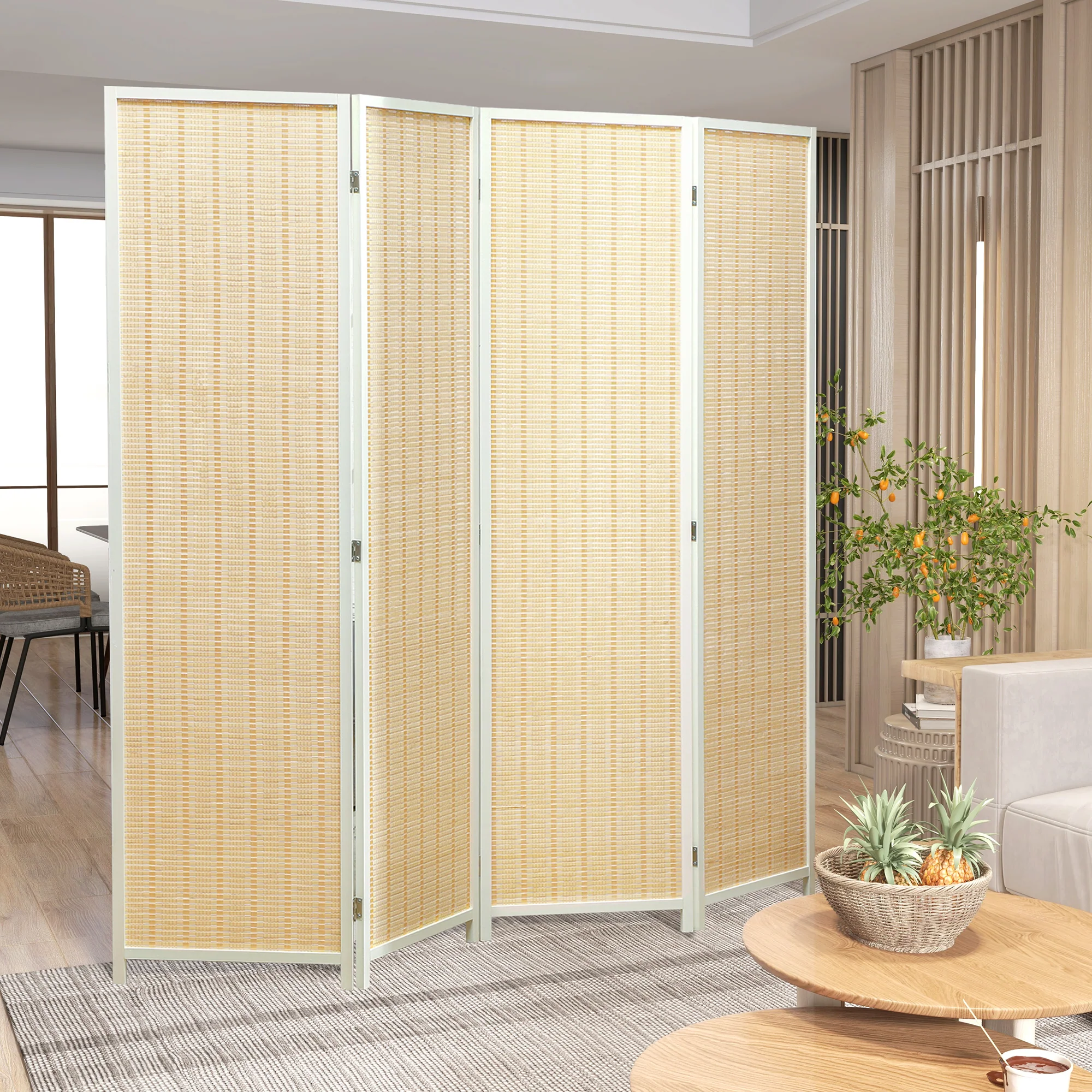 Paravent interieur en bois 4 panneaux 180 x 180 cm séparateur de pièce pliable cloison de séparation pour salon chambre à coucher maison, bois naturel - Image 3