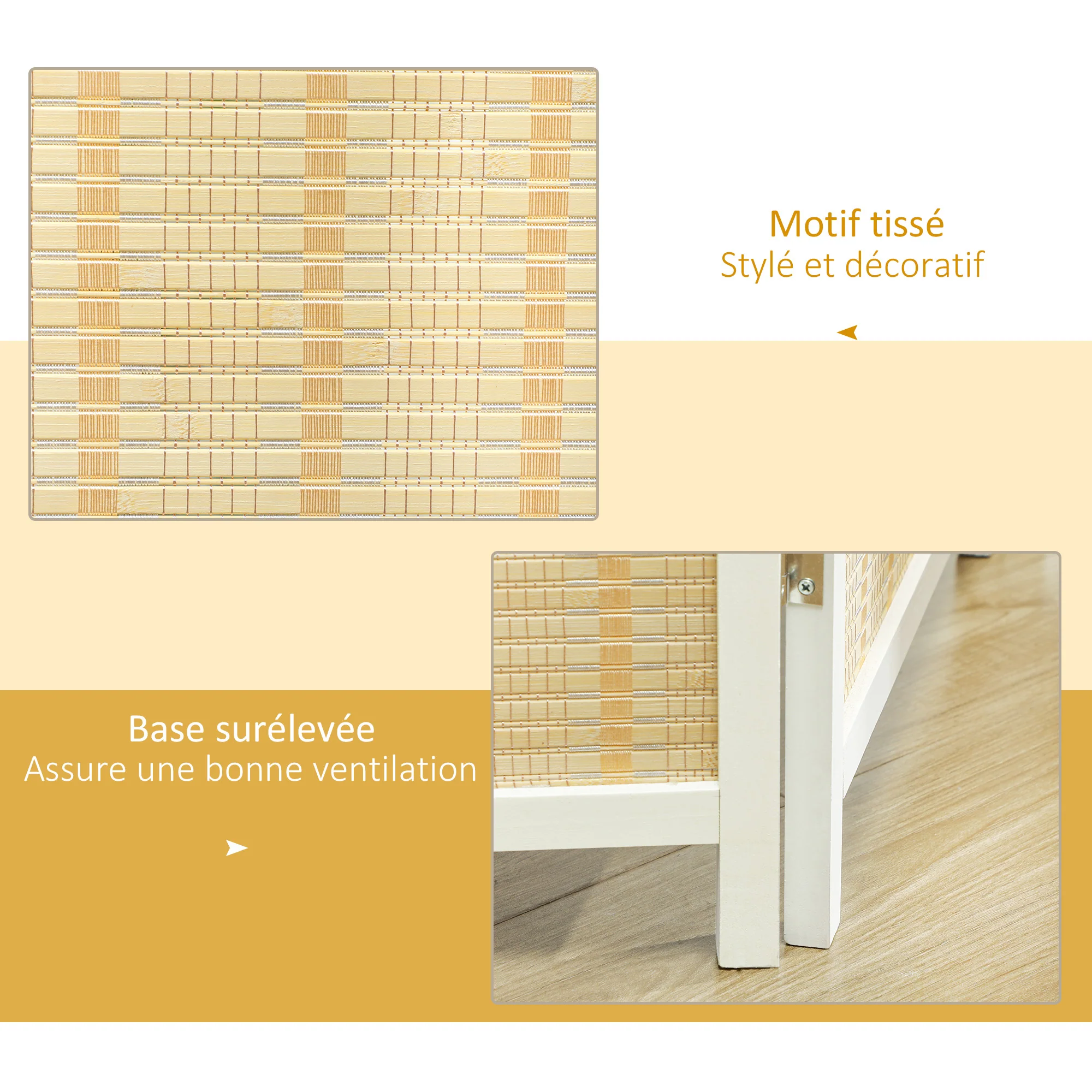 Paravent interieur en bois 4 panneaux 180 x 180 cm séparateur de pièce pliable cloison de séparation pour salon chambre à coucher maison, bois naturel - Image 5