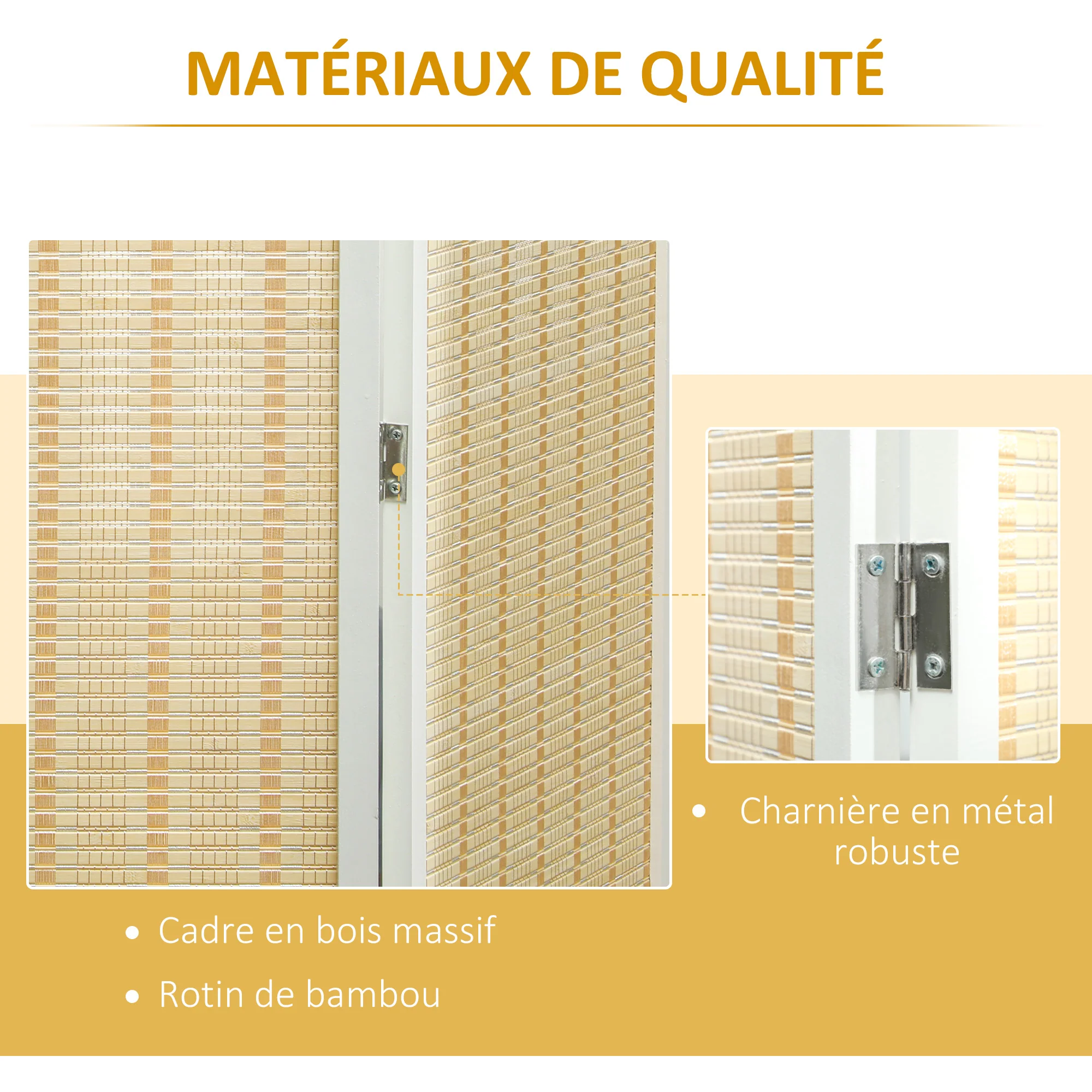 Paravent interieur en bois 4 panneaux 180 x 180 cm séparateur de pièce pliable cloison de séparation pour salon chambre à coucher maison, bois naturel - Image 6