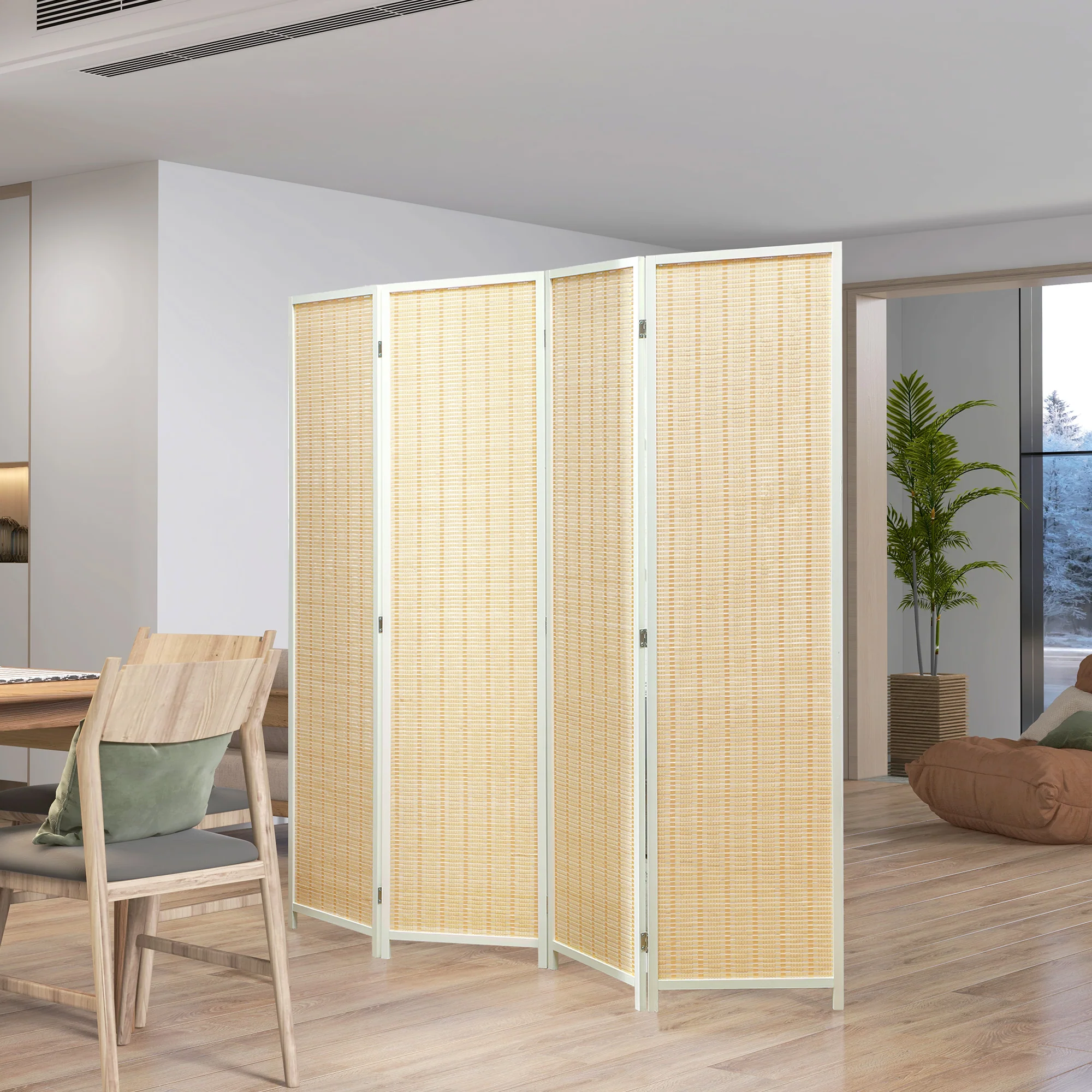 Paravent interieur en bois 4 panneaux 180 x 180 cm séparateur de pièce pliable cloison de séparation pour salon chambre à coucher maison, bois naturel - Image 8