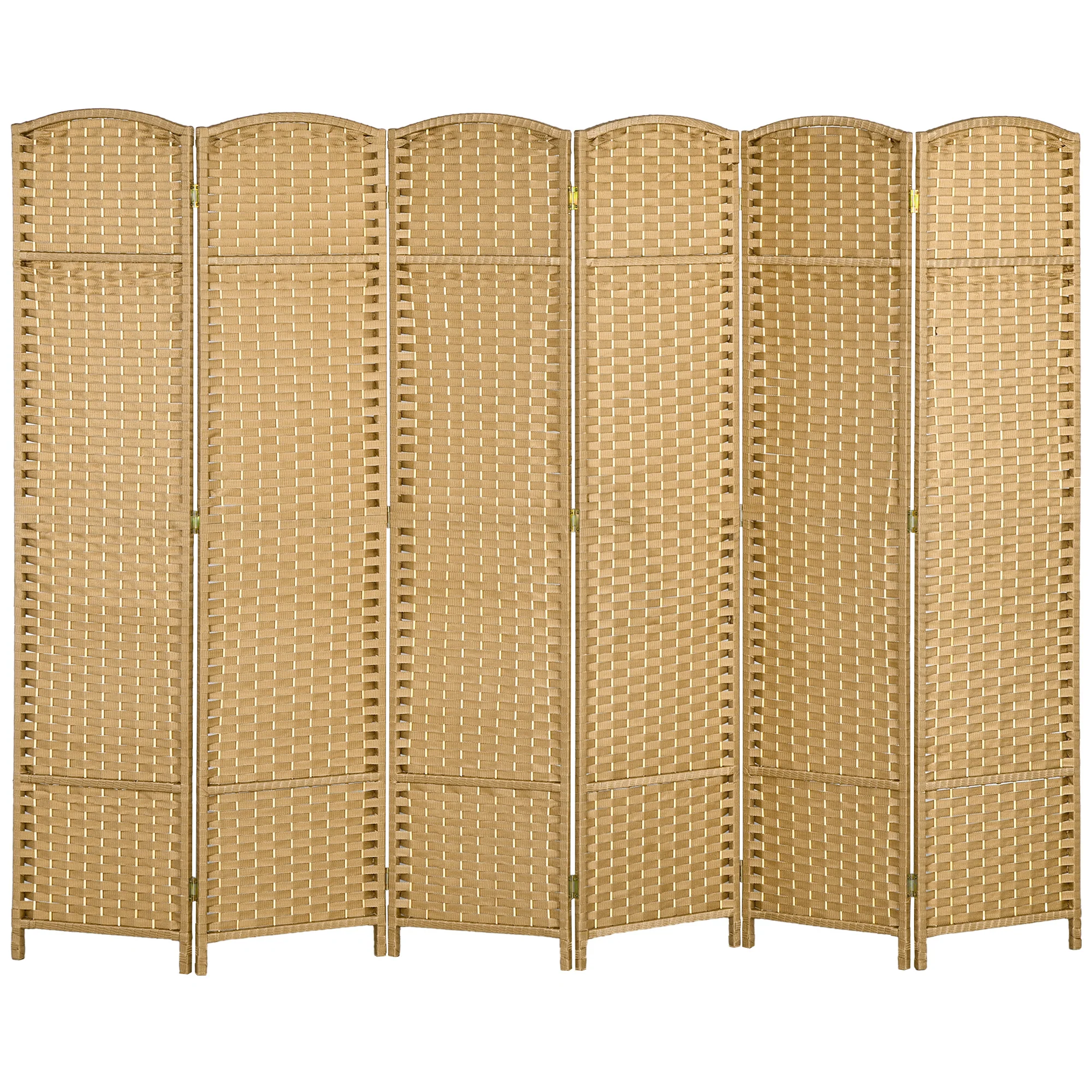 Paravent interieur en bois 6 panneaux 240 x 170 cm séparateur de pièce pliable avec finition tissée, closion de séparation pour salon, chambre à coucher, maison, bois naturel