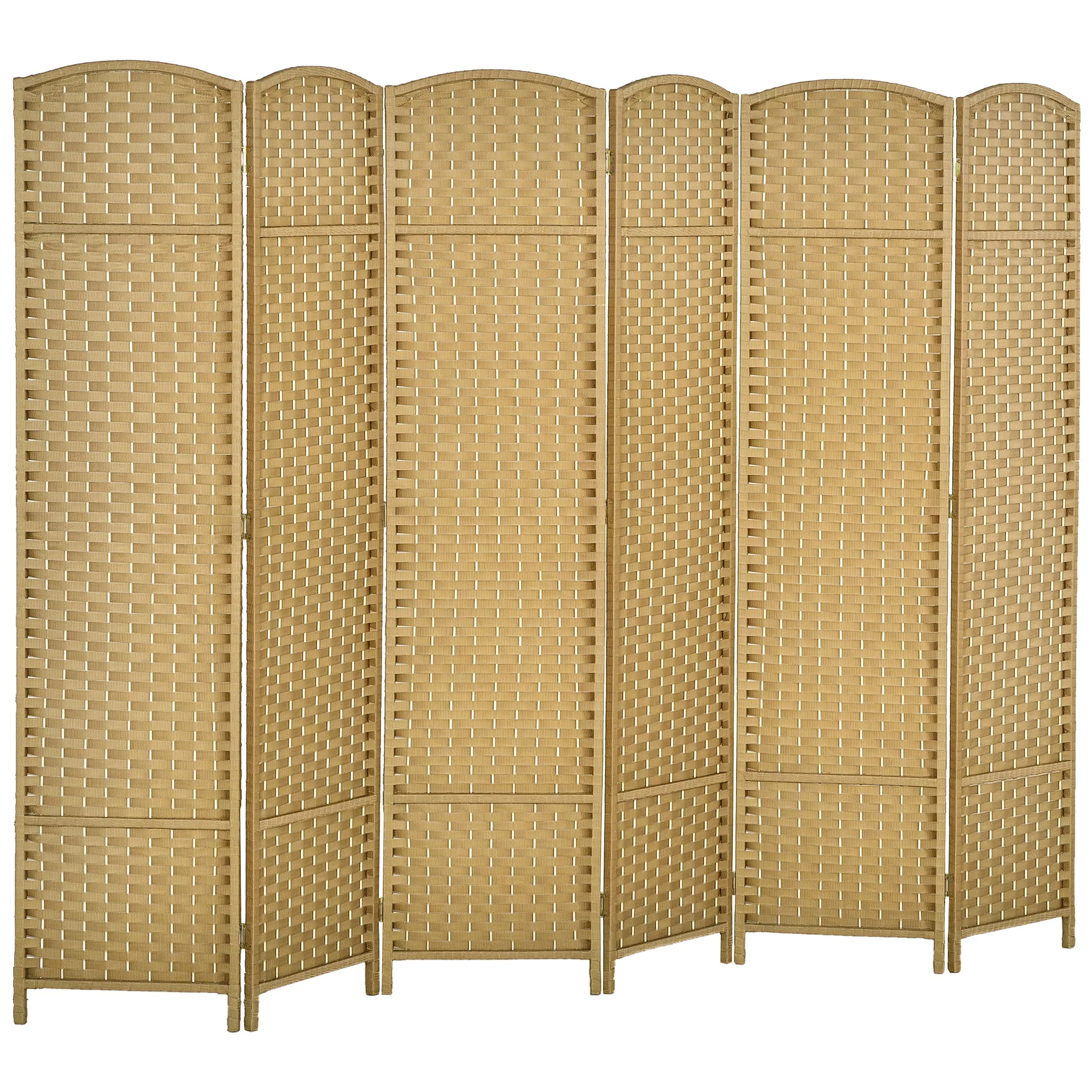 Paravent interieur en bois 6 panneaux 240 x 170 cm séparateur de pièce pliable avec finition tissée, closion de séparation pour salon, chambre à coucher, maison, bois naturel - Image 11