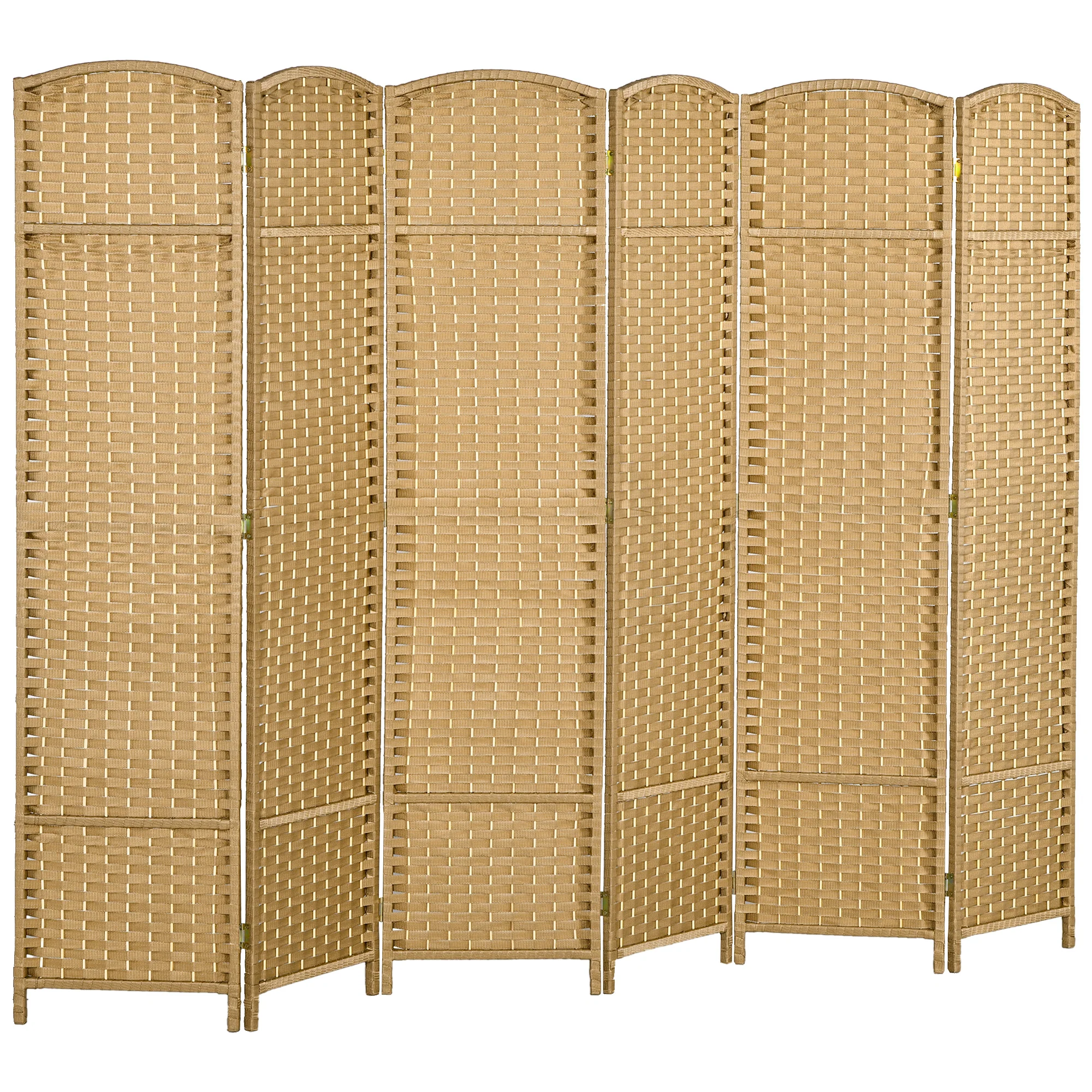 Paravent interieur en bois 6 panneaux 240 x 170 cm séparateur de pièce pliable avec finition tissée, closion de séparation pour salon, chambre à coucher, maison, bois naturel - Image 2
