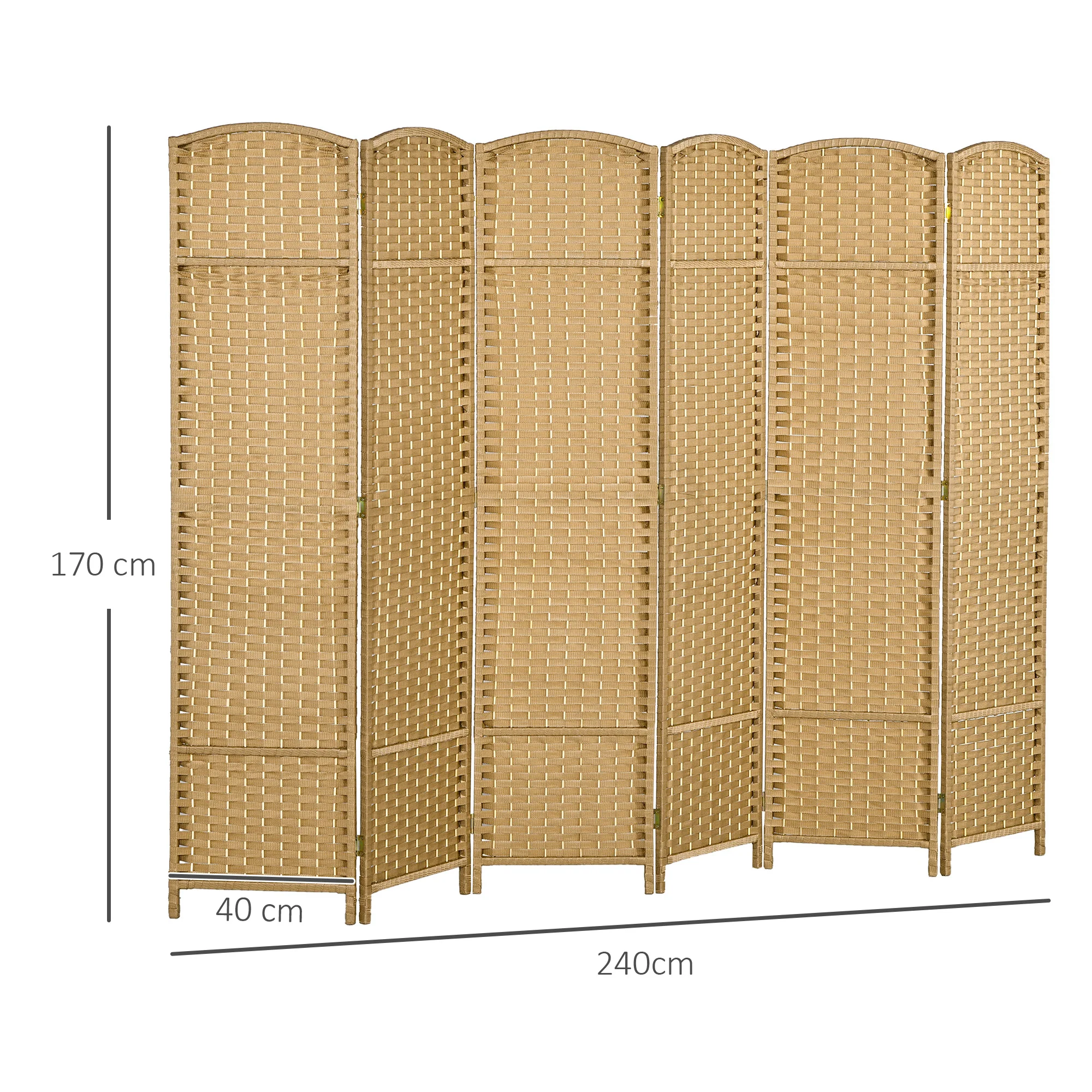 Paravent interieur en bois 6 panneaux 240 x 170 cm séparateur de pièce pliable avec finition tissée, closion de séparation pour salon, chambre à coucher, maison, bois naturel - Image 4