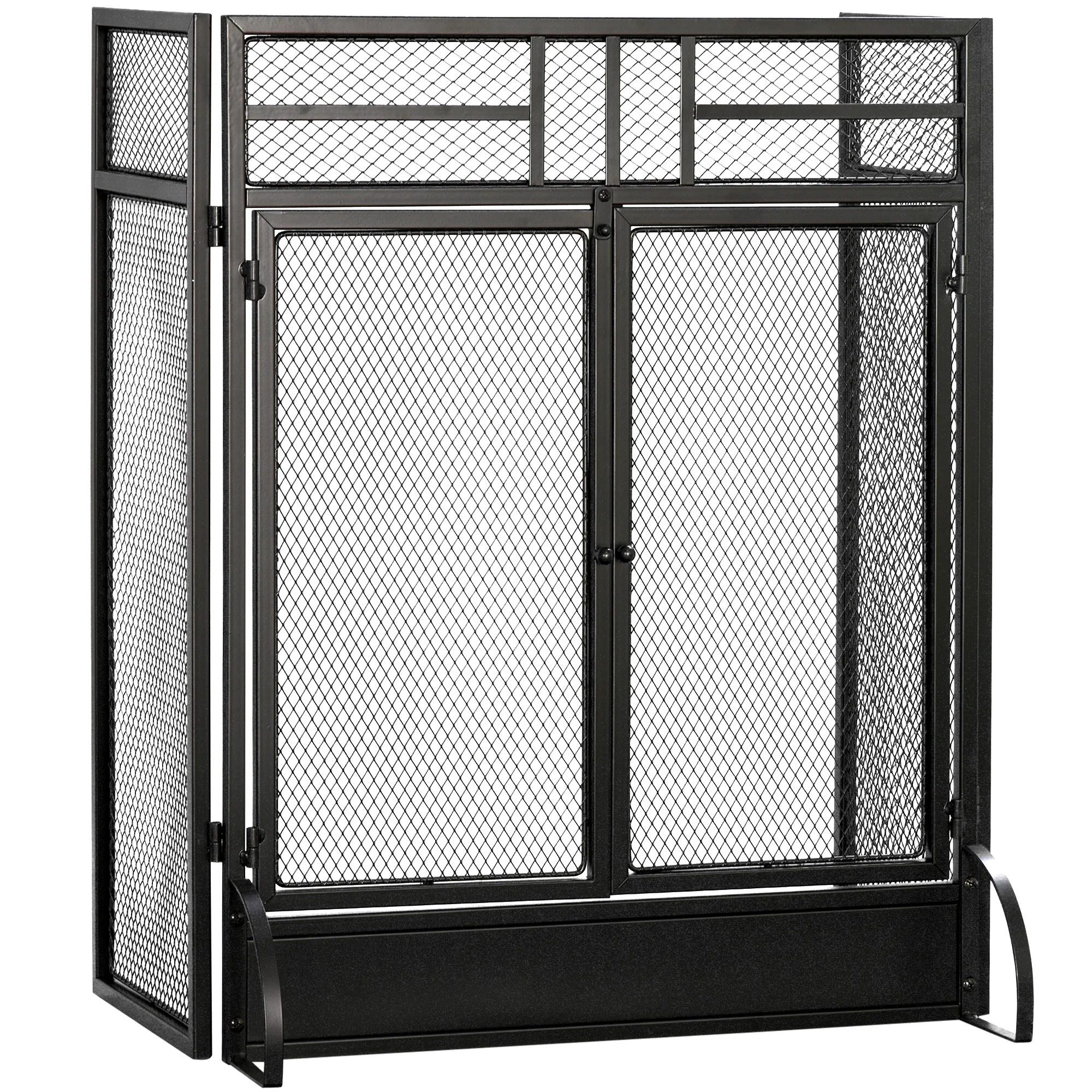 Pare-étincelles grille de protection pour cheminée - pare-feu barrière de sécurité - 3 volets pliables et porte - métal noir - Image 11