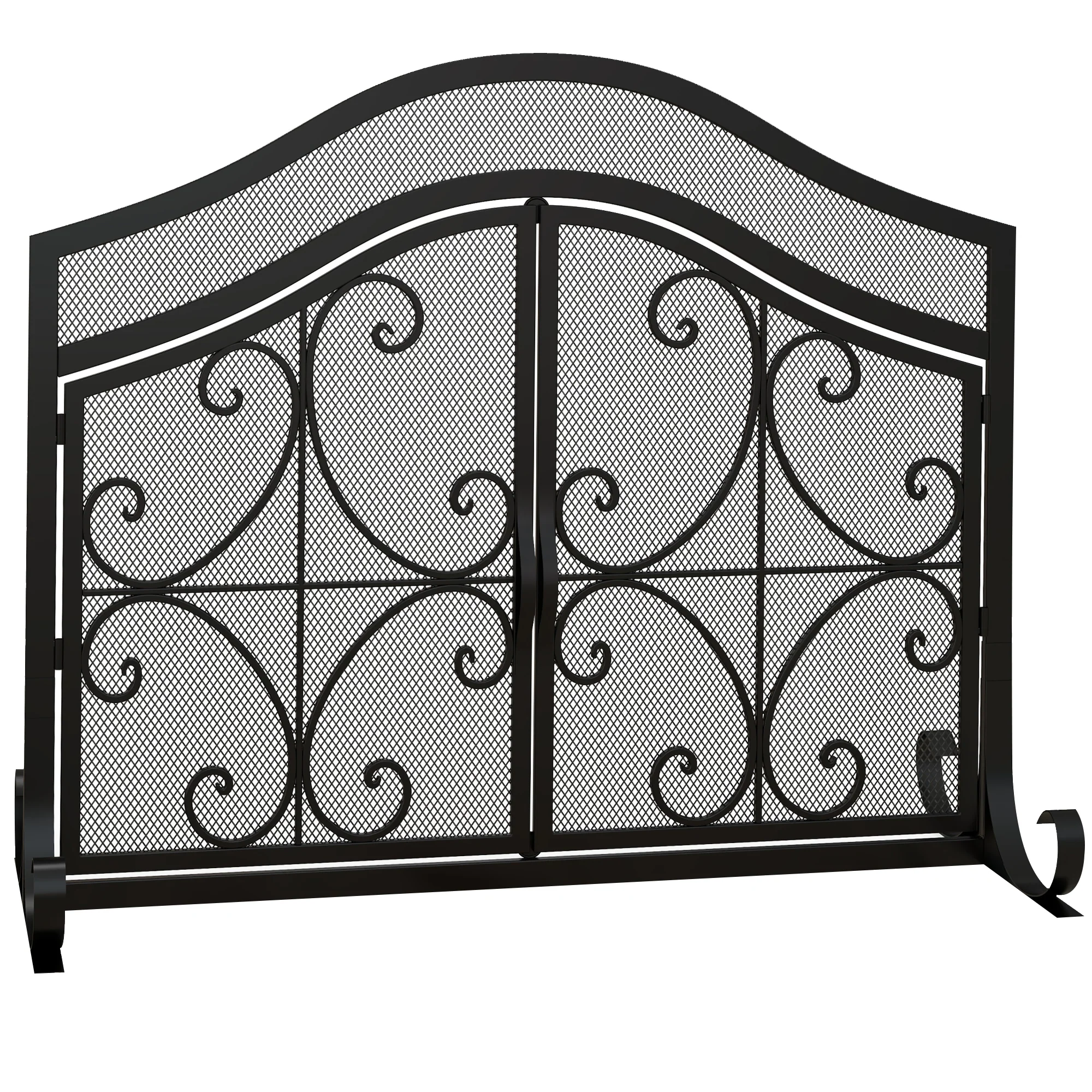 Pare-feu cheminée, grille de protection pour cheminée, panneau unique en maille d'acier, sommet arqué, serviteur cheminée avec double porte magnétiques, 105 x 40 x 80,5 cm, noir - Image 11