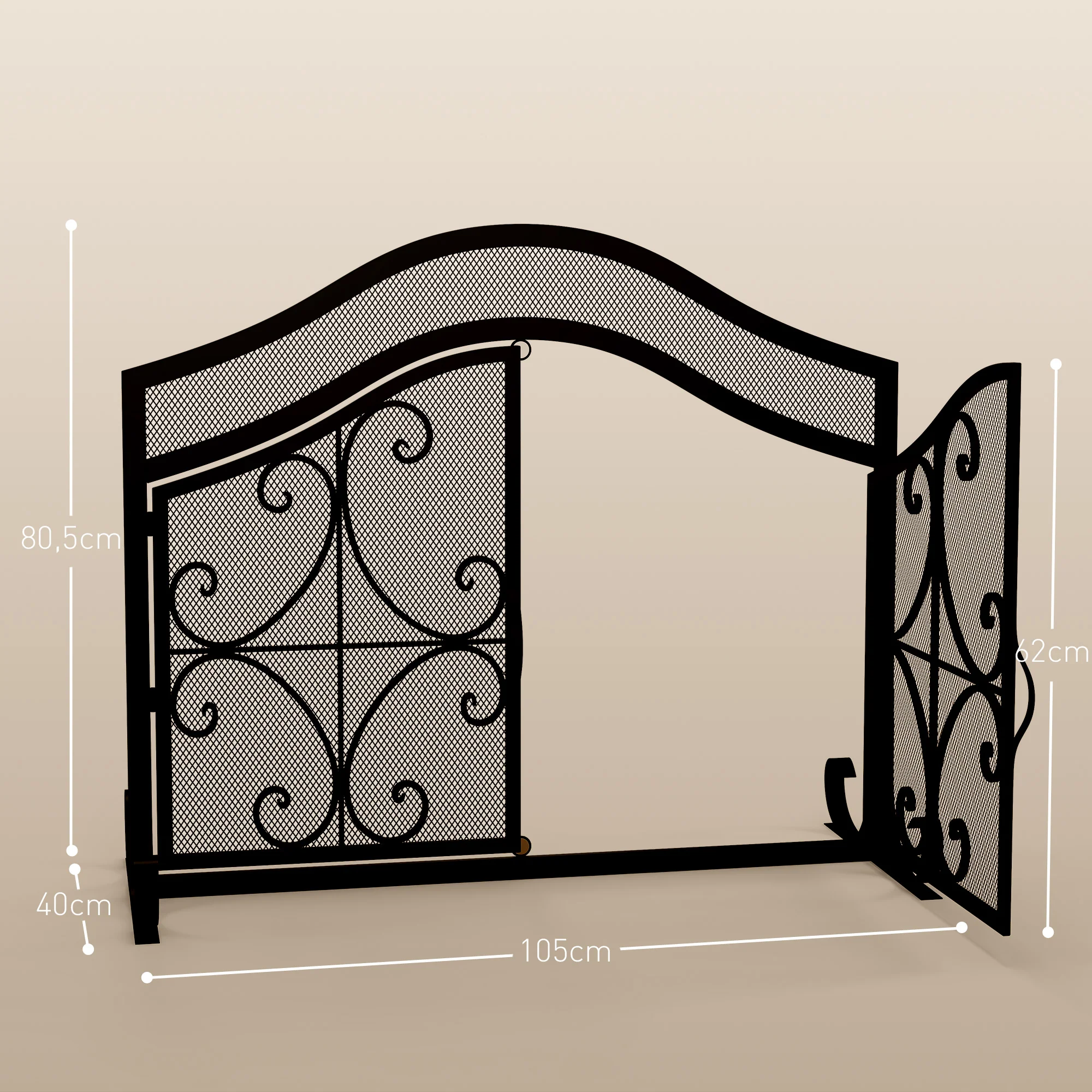 Pare-feu cheminée, grille de protection pour cheminée, panneau unique en maille d'acier, sommet arqué, serviteur cheminée avec double porte magnétiques, 105 x 40 x 80,5 cm, noir - Image 4