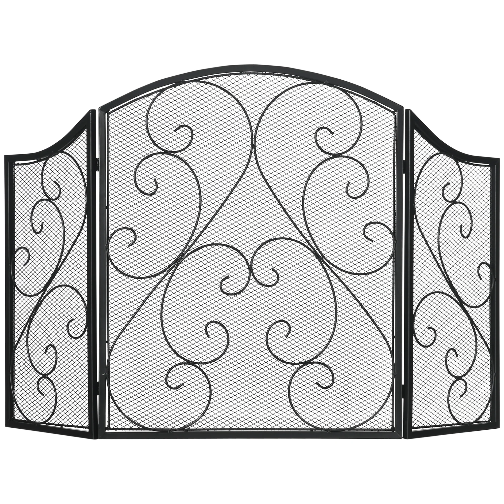 Pare-feu cheminée pare-étincelles 3 volets pliables grille de protection pour cheminée ou poêle - dim. 66 x 31 x 81 cm - métal noir - Image 2
