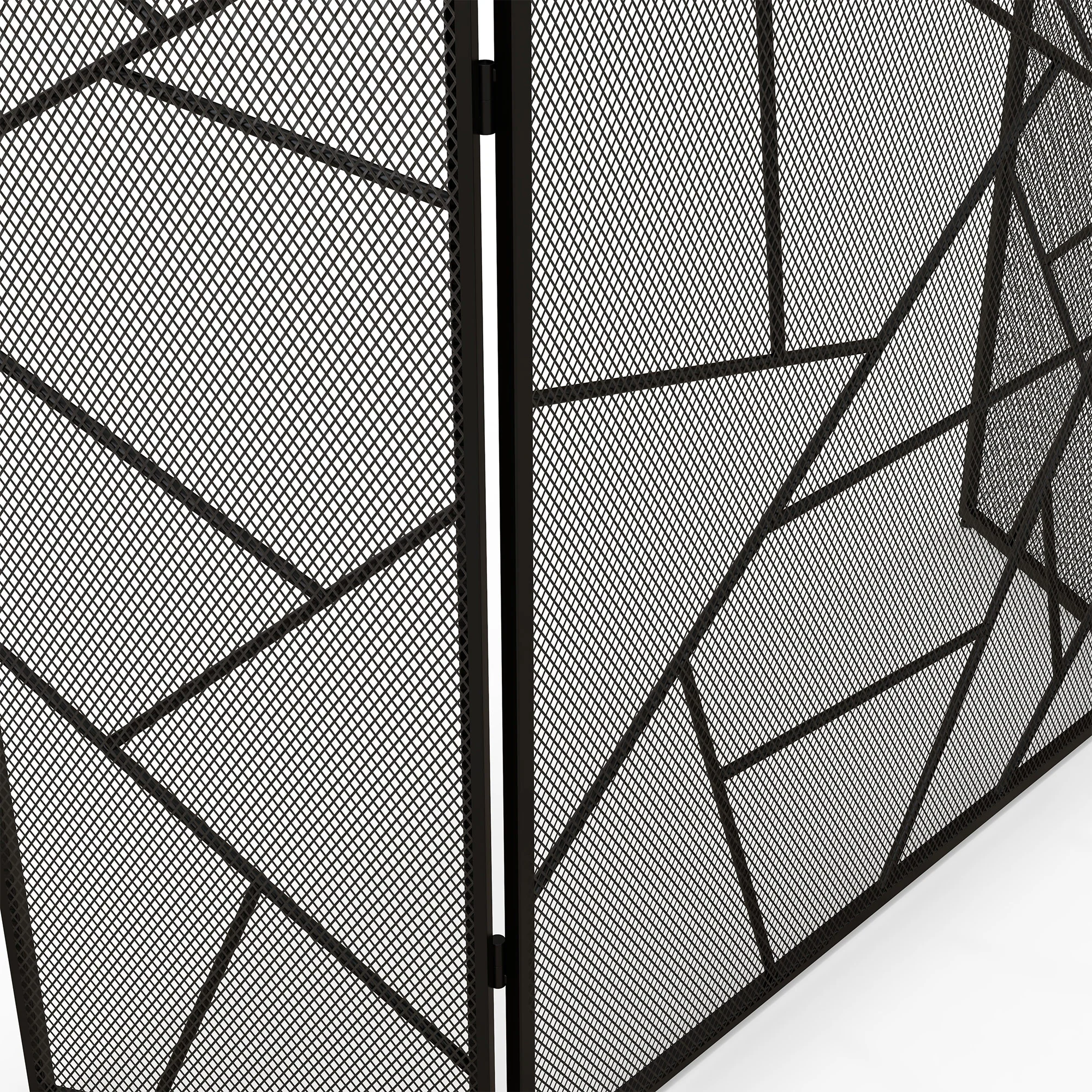 Pare feu cheminée pliable 3 panneaux, pare-étincelles cheminée, grille de protection cheminée en maille d'acier avec décor géométrique et pieds antidérapants, 135l x 1,2P x 85H cm, noir - Image 10
