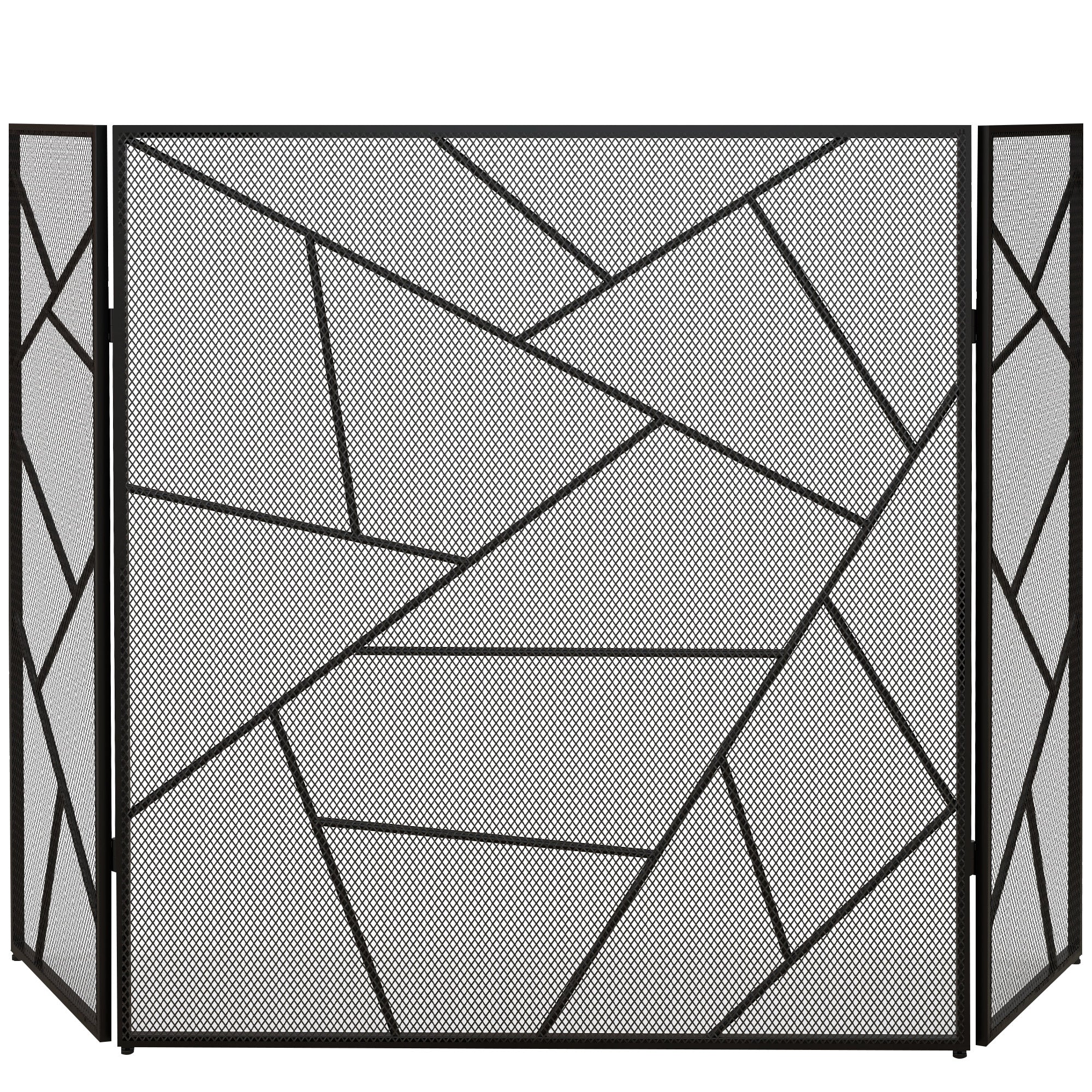 Pare feu cheminée pliable 3 panneaux, pare-étincelles cheminée, grille de protection cheminée en maille d'acier avec décor géométrique et pieds antidérapants, 135l x 1,2P x 85H cm, noir - Image 11