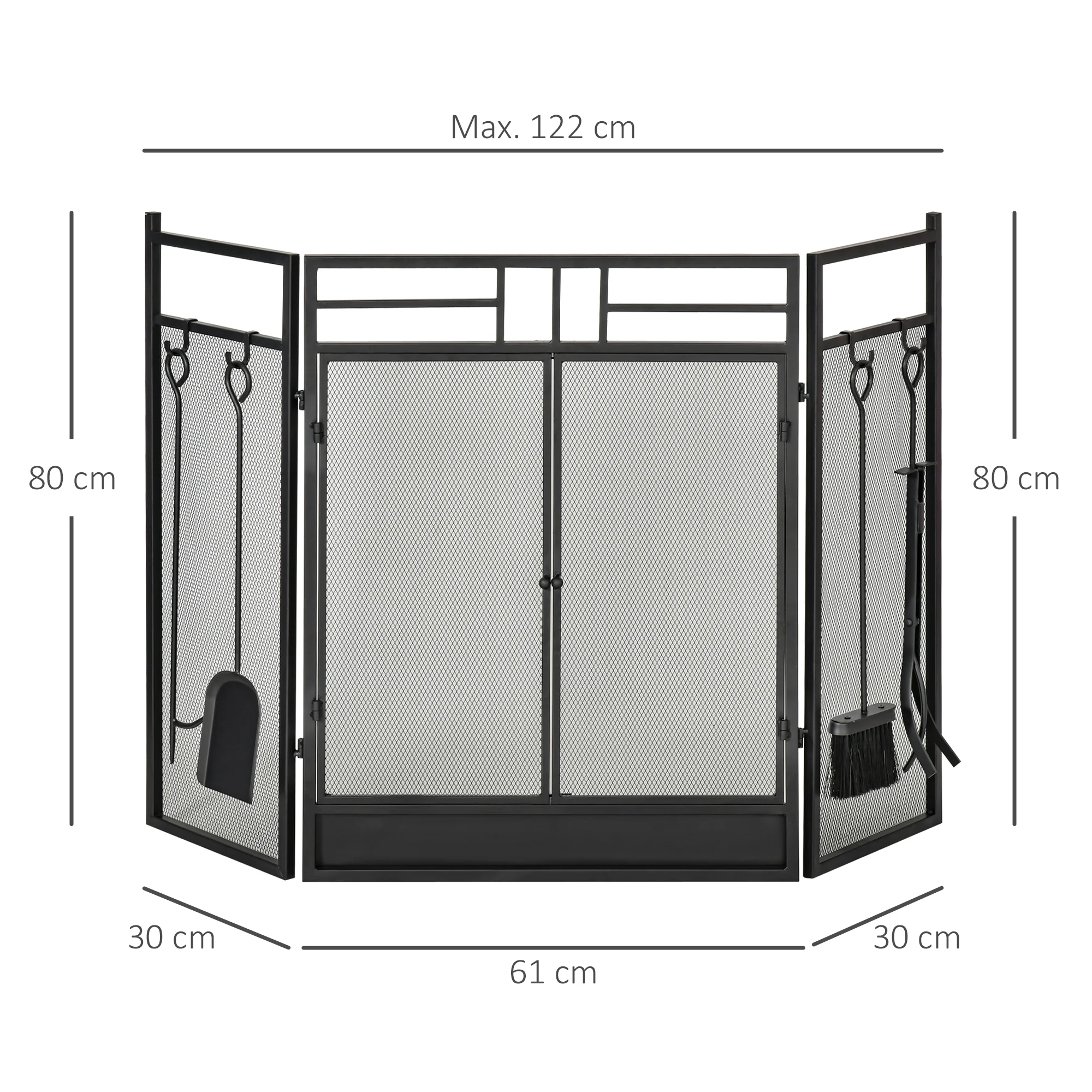 Pare-feu Large pour cheminée ou poêle - Pare-étincelles serviteur de cheminée 2 en 1 avec Accessoires - 3 Volets Pliables et Porte - Acier métal Noir - Image 4
