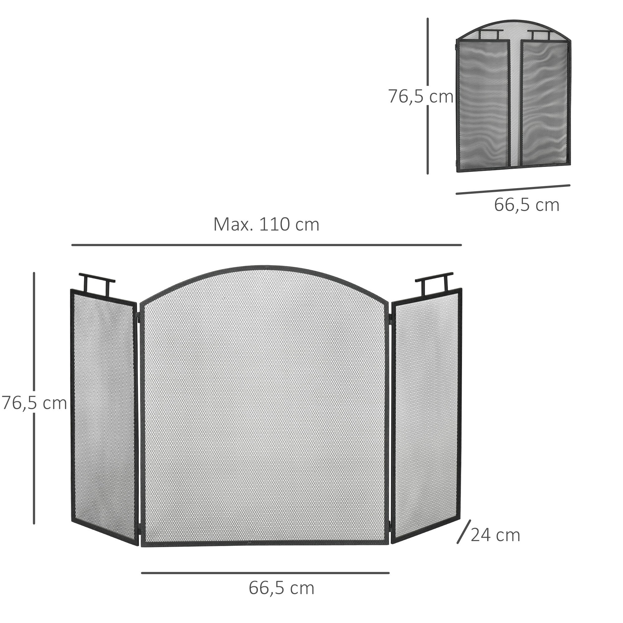 Pare-feu pour cheminée ou poêle - Pare-étincelles 3 Volets Pliables - dim. 110l x 24P x 76,5H cm - Acier métal Noir - Image 4