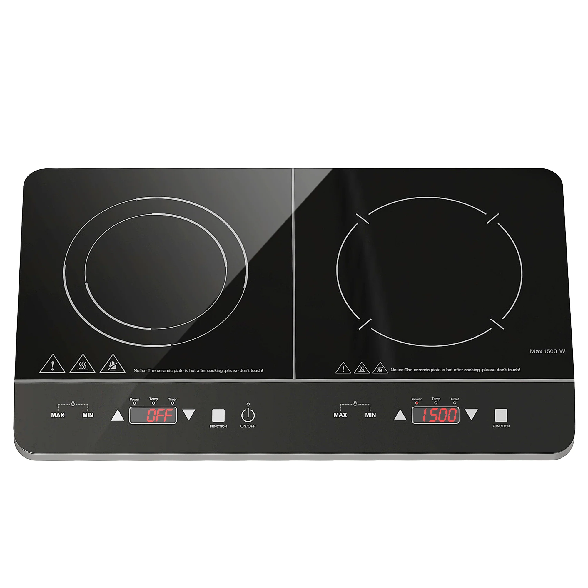 Plaque à induction portable 2 feux3500 W plaque de cuisson électrique avec 10 niveaux de température et 8 réglages de puissance, minuterie 3H, écran tactile LED, verrouillage enfant, noir - Image 2