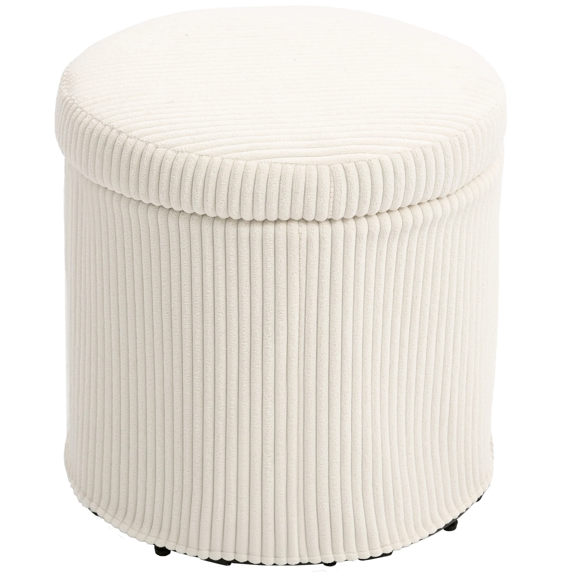 Pouf rangement 32 L pouf salon tabouret de coiffeuse en velours côtelé avec couvercle et pieds en acier, repose pied rond jusqu'à 120 kg, pour couloir, chambre, salon, beige