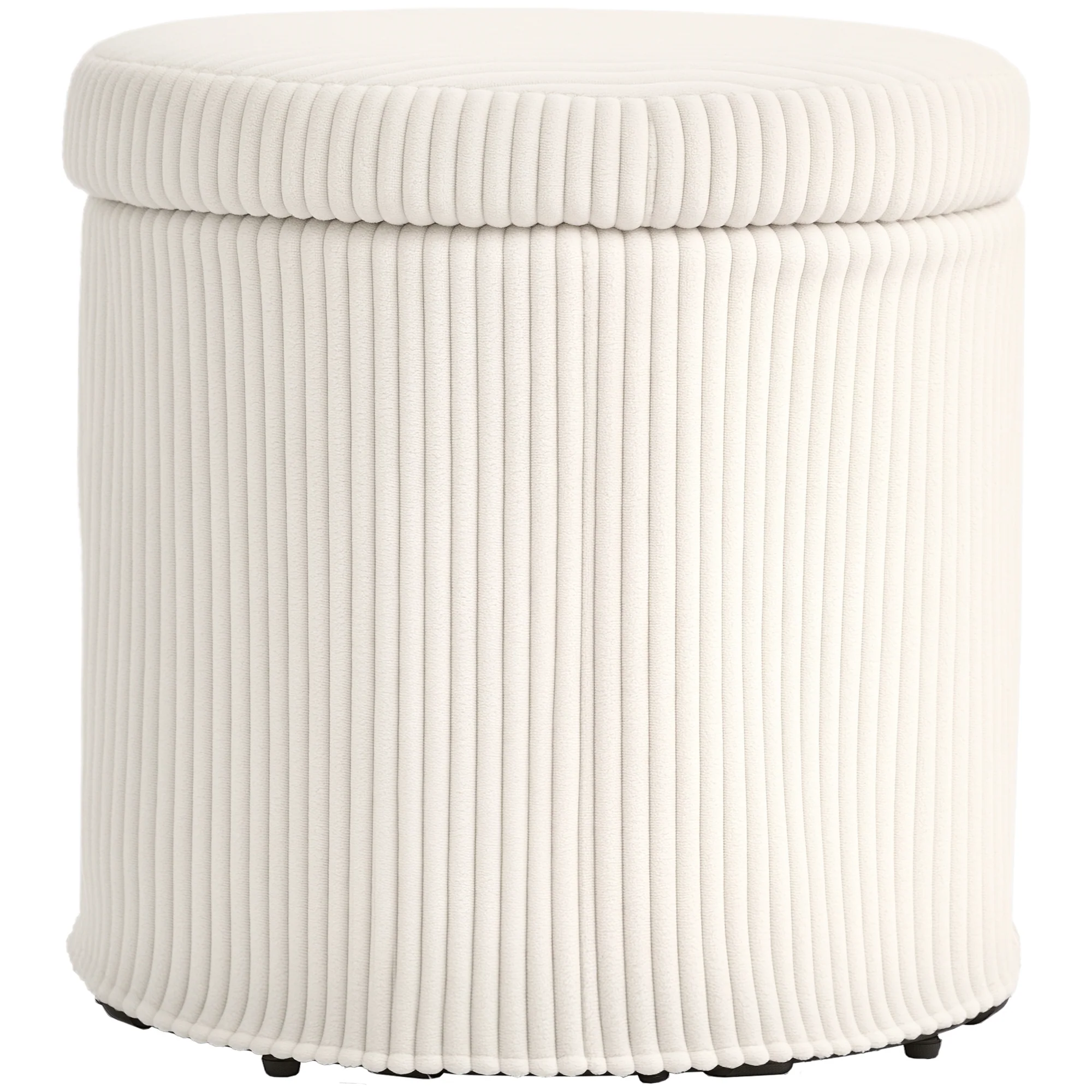 Pouf rangement 32 L pouf salon tabouret de coiffeuse en velours côtelé avec couvercle et pieds en acier, repose pied rond jusqu'à 120 kg, pour couloir, chambre, salon, beige - Image 11