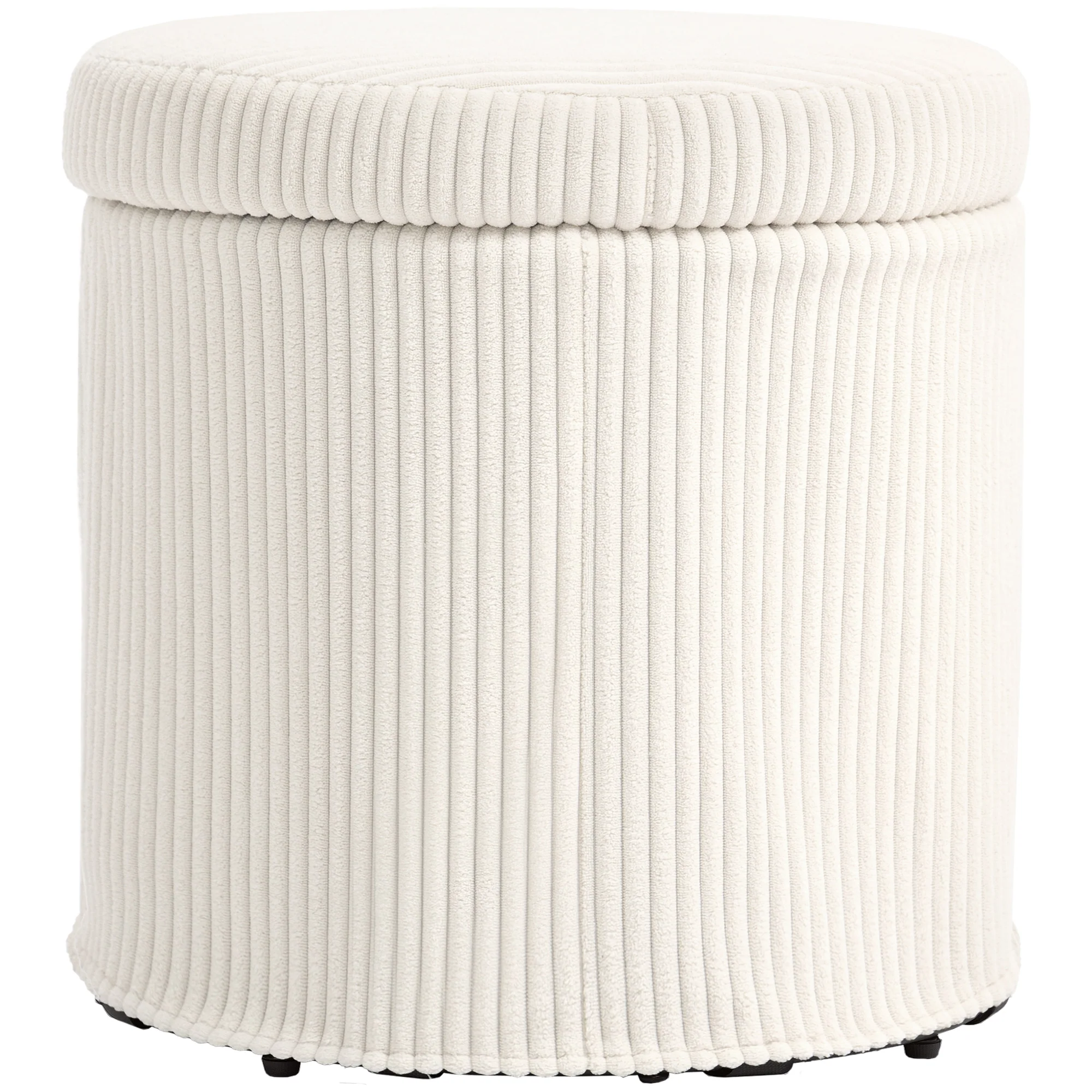 Pouf rangement 32 L pouf salon tabouret de coiffeuse en velours côtelé avec couvercle et pieds en acier, repose pied rond jusqu'à 120 kg, pour couloir, chambre, salon, beige - Image 2