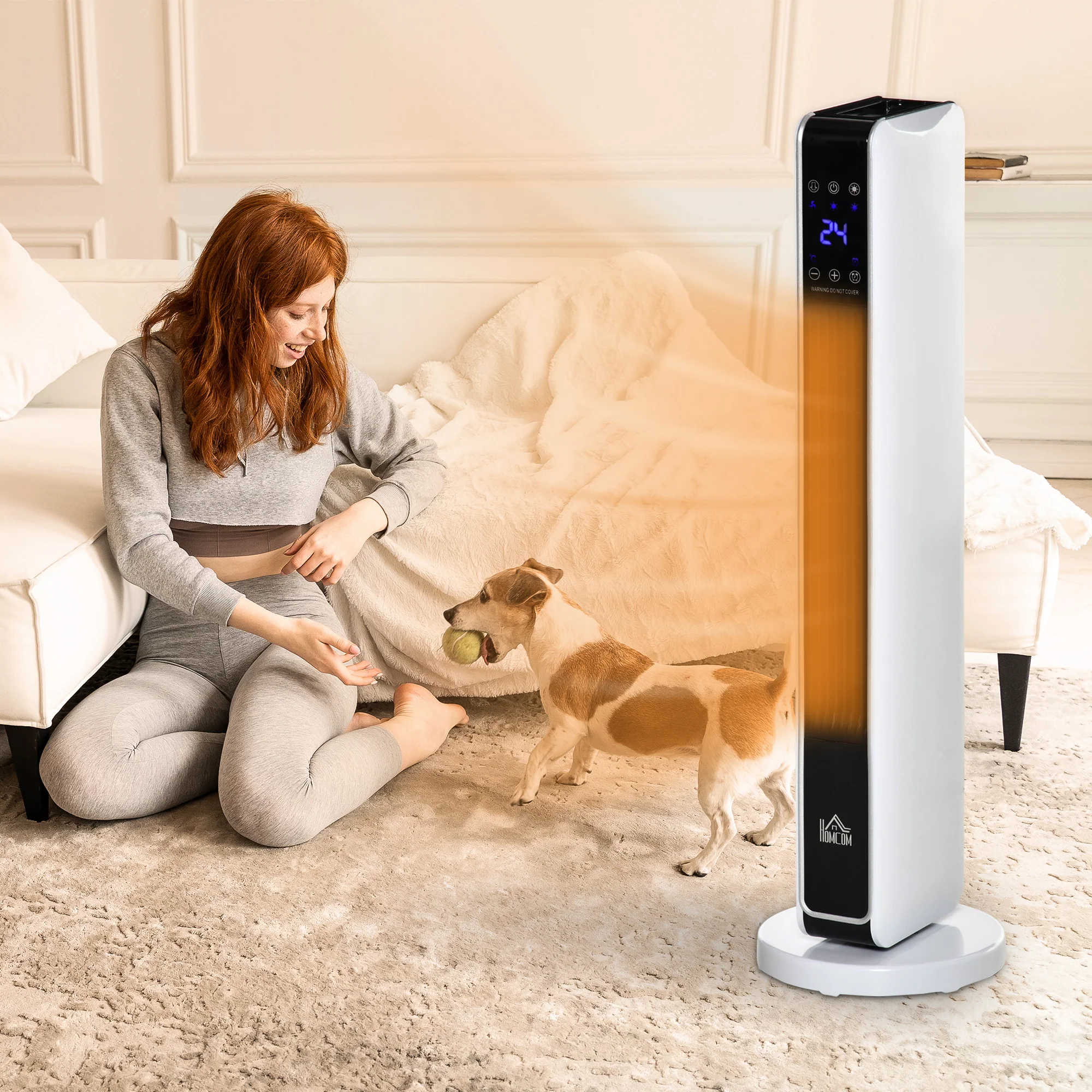 Radiateur électrique Chauffage soufflant oscillant 1100/2200 W, céramique PTC, télécommande incluse, chauffage d'appoint, minuterie 8h, 21 x 21 x 73 cm - Image 3