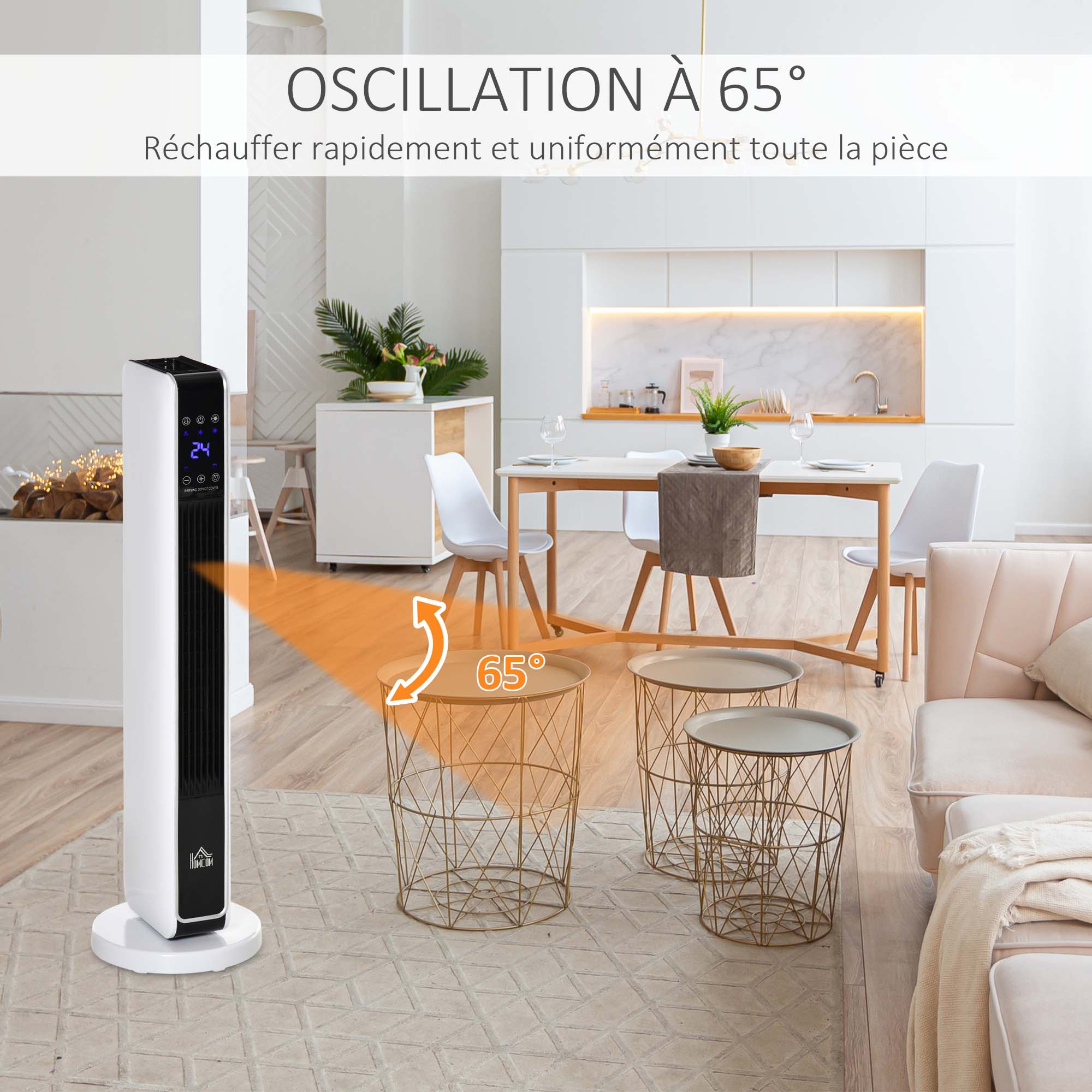 Radiateur électrique Chauffage soufflant oscillant 1100/2200 W, céramique PTC, télécommande incluse, chauffage d'appoint, minuterie 8h, 21 x 21 x 73 cm - Image 5