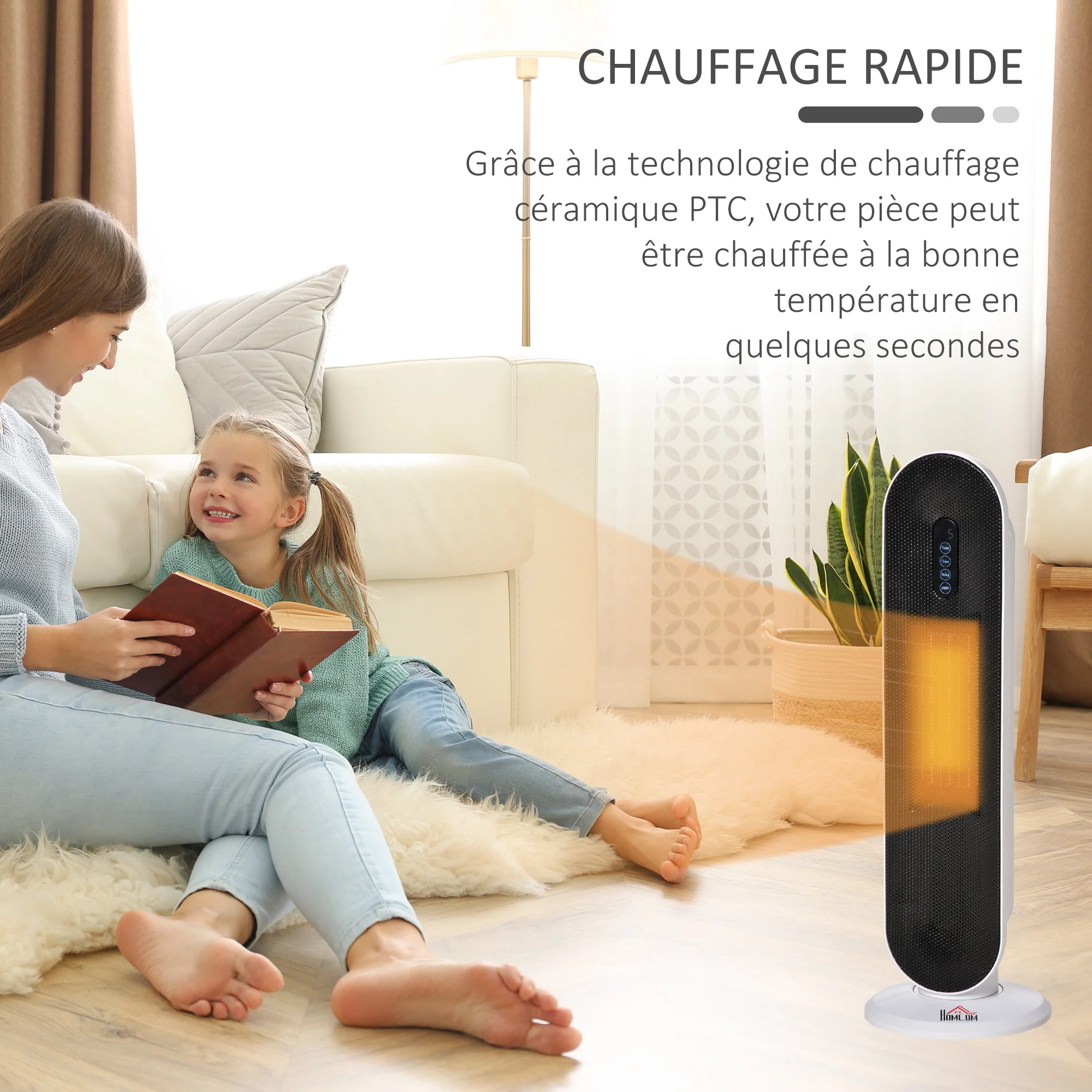 Radiateur électrique Chauffage soufflant oscillant 45° minuterie 24H 1200/2000 W - céramique PTC - télécommande incluse - chauffage d'appoint protection contre renversement et surchauffe noir - Image 6