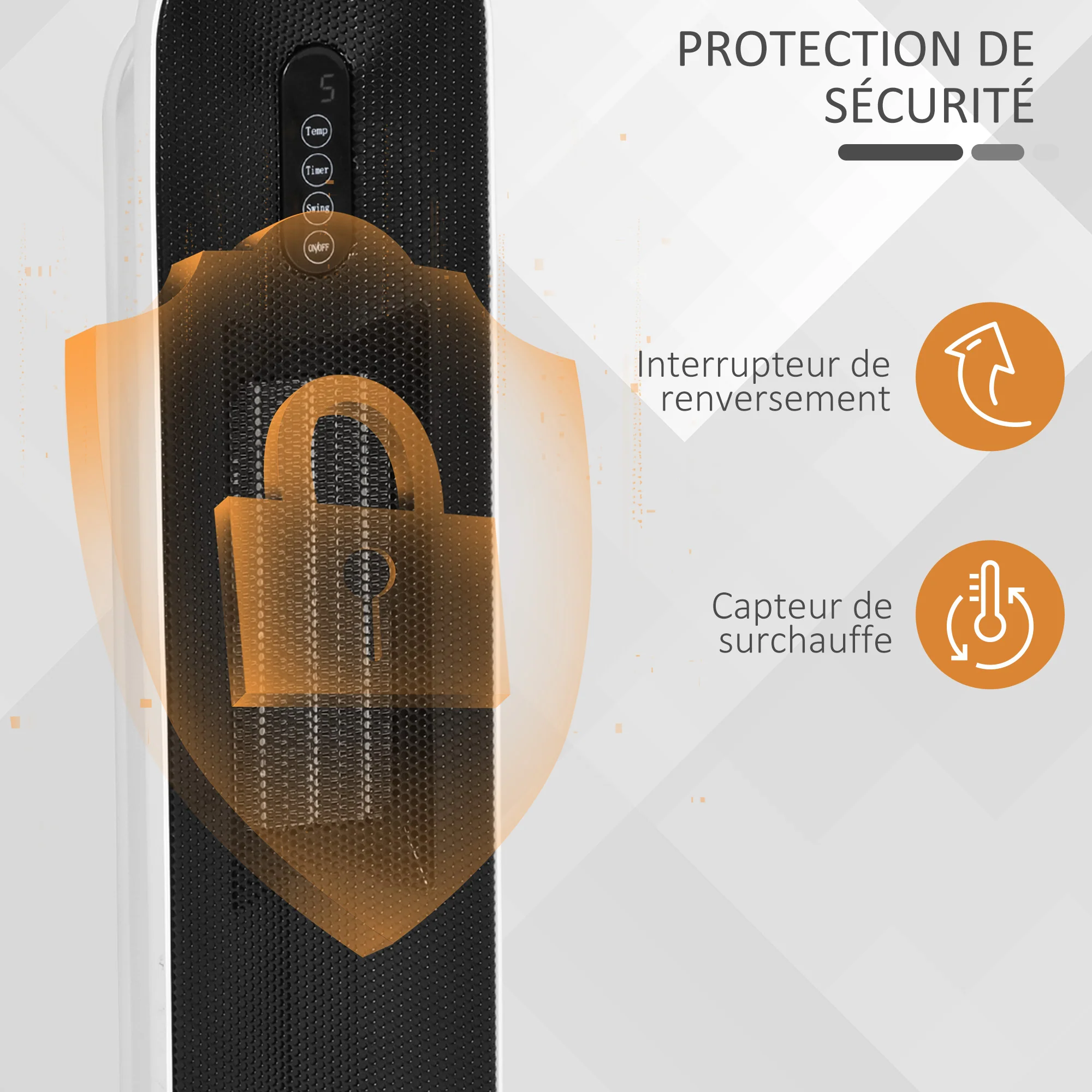Radiateur électrique Chauffage soufflant oscillant 45° minuterie 24H 1200/2000 W - céramique PTC - télécommande incluse - chauffage d'appoint protection contre renversement et surchauffe noir - Image 7