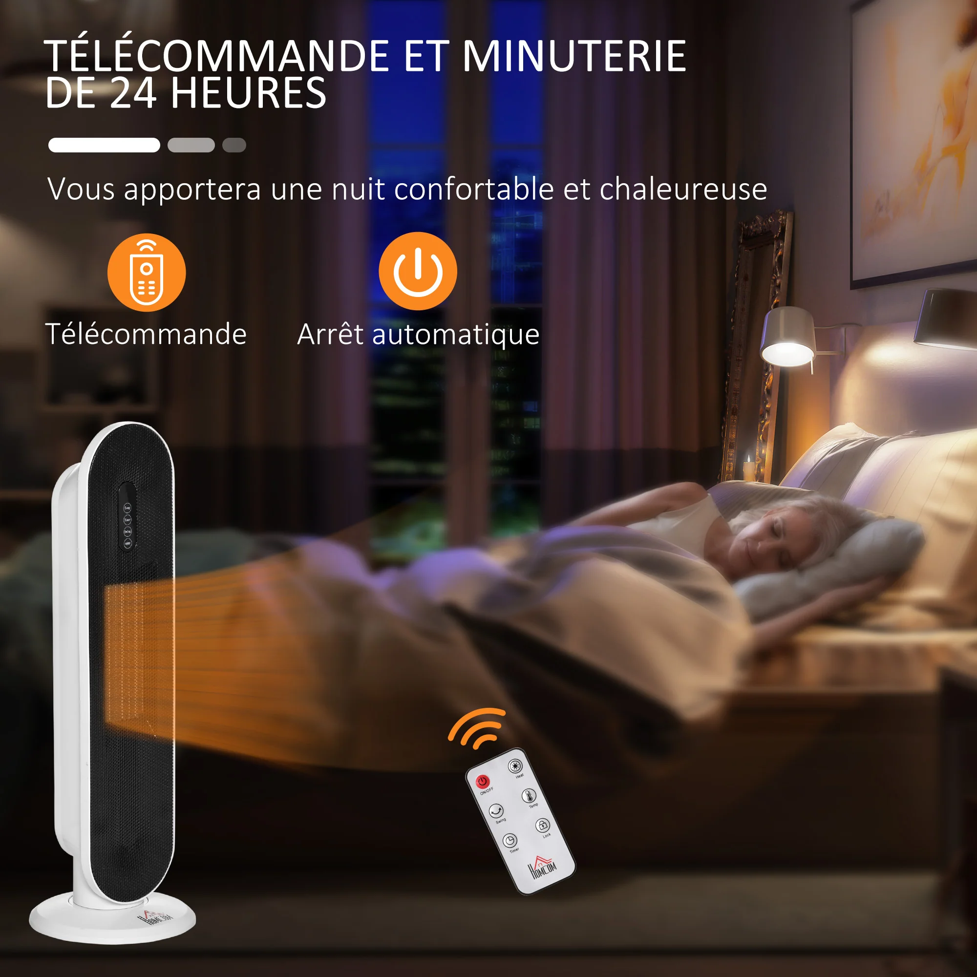 Radiateur électrique Chauffage soufflant oscillant 45° minuterie 24H 1200/2000 W - céramique PTC - télécommande incluse - chauffage d'appoint protection contre renversement et surchauffe noir - Image 9