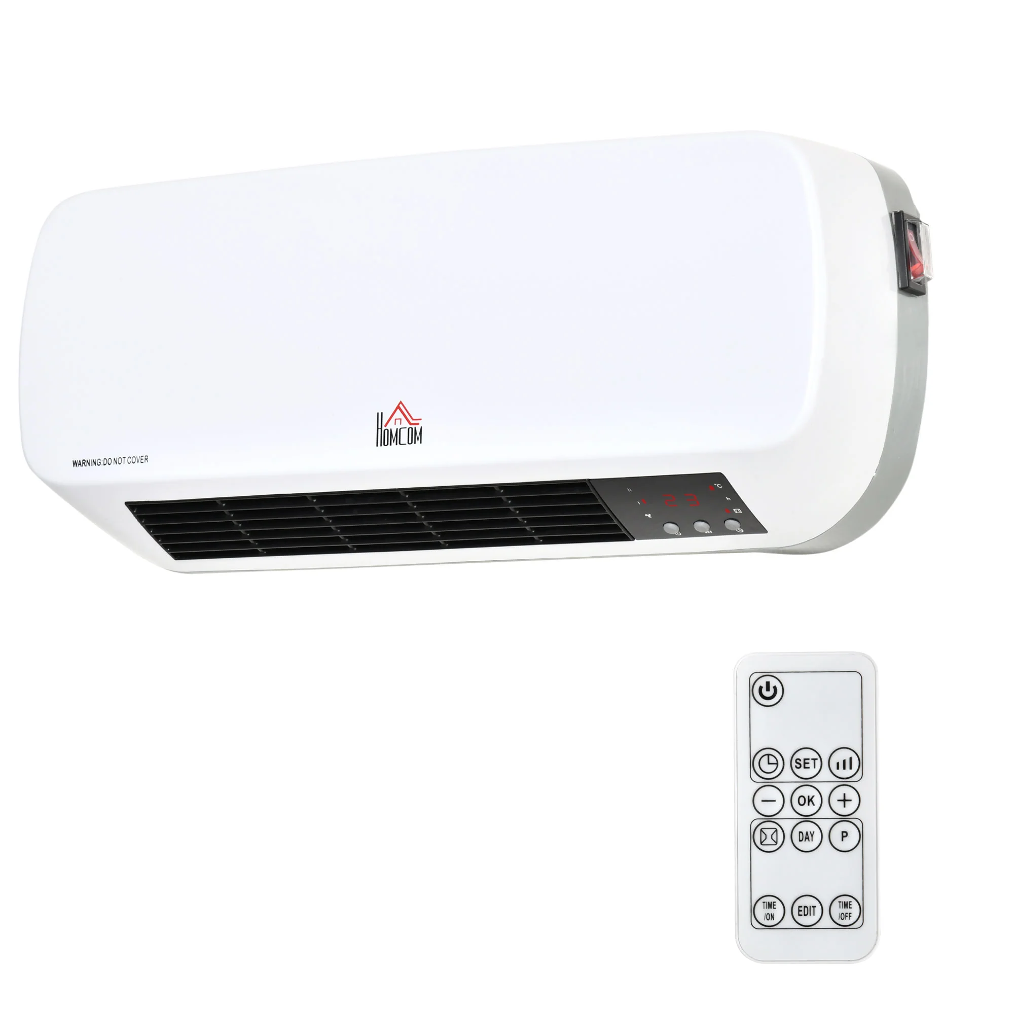 Radiateur mural soufflant 2000 W - chauffage céramique PTC - 3 niveaux de puissance - télécommande incluse blanc noir