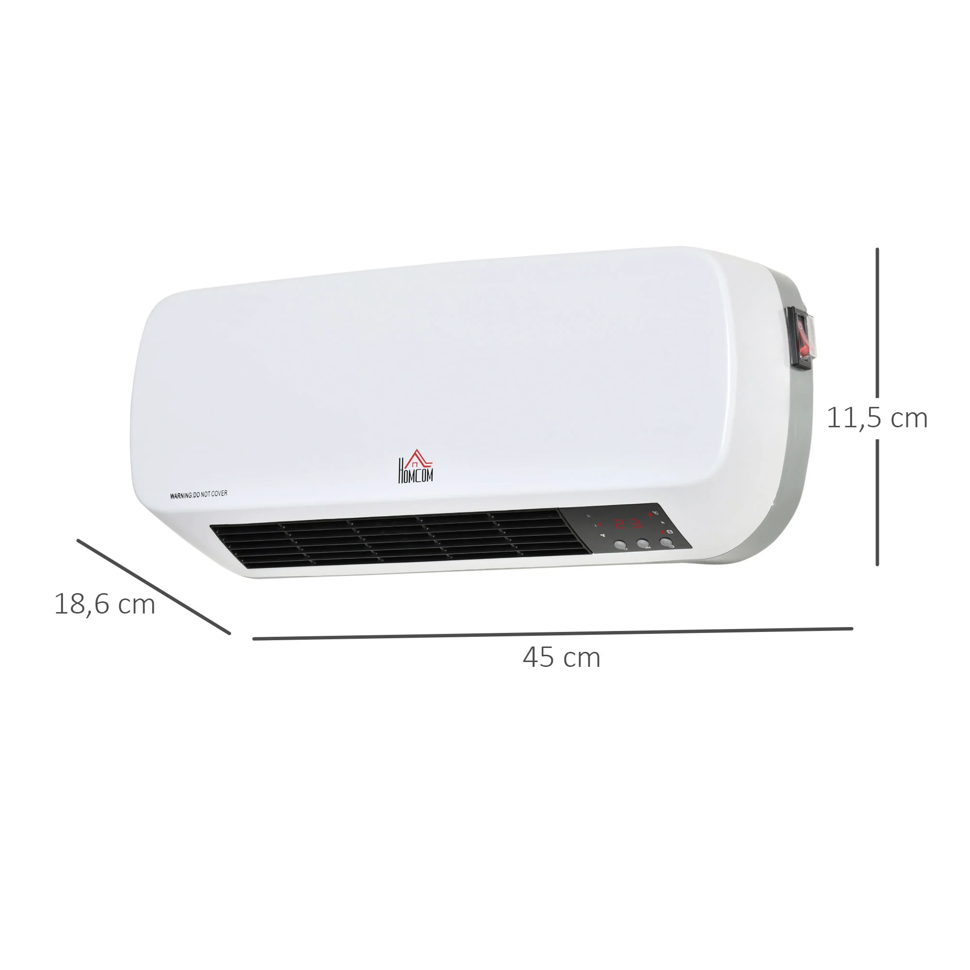 Radiateur mural soufflant 2000 W - chauffage céramique PTC - 3 niveaux de puissance - télécommande incluse blanc noir - Image 4