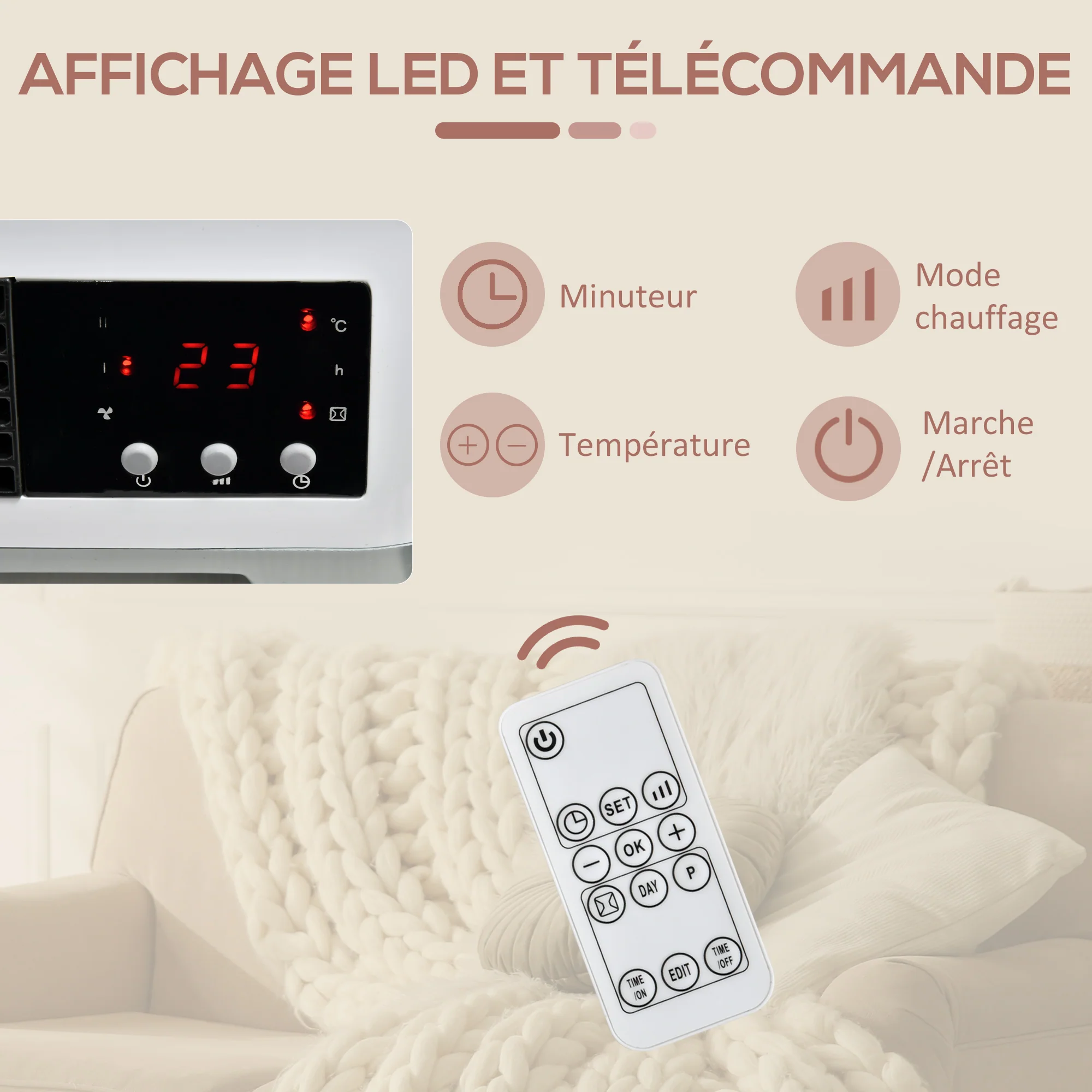 Radiateur mural soufflant 2000 W - chauffage céramique PTC - 3 niveaux de puissance - télécommande incluse blanc noir - Image 6