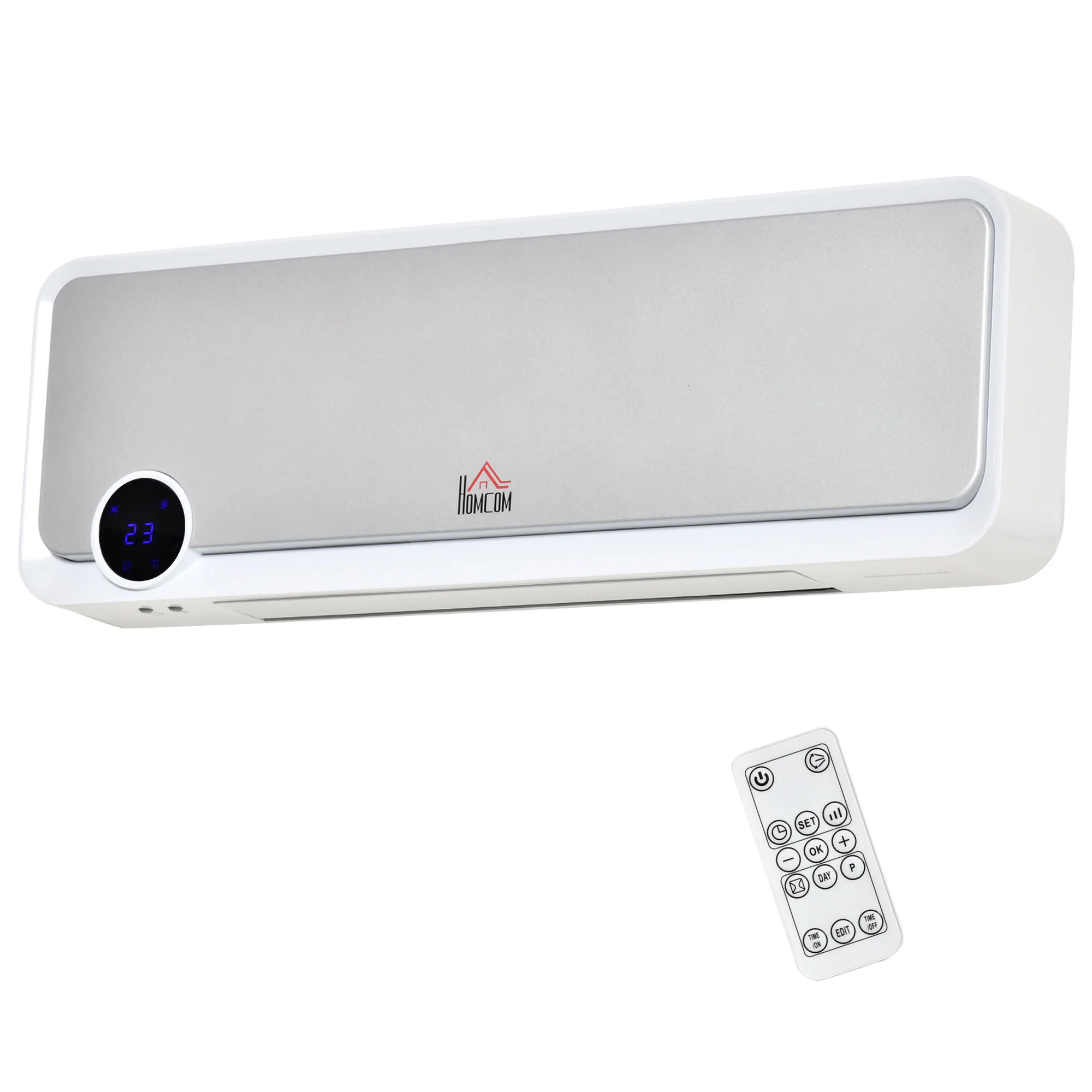 Radiateur mural soufflant oscillant 2000 W - chauffage céramique PTC - 3 niveaux de puissance - télécommande incluse blanc argenté