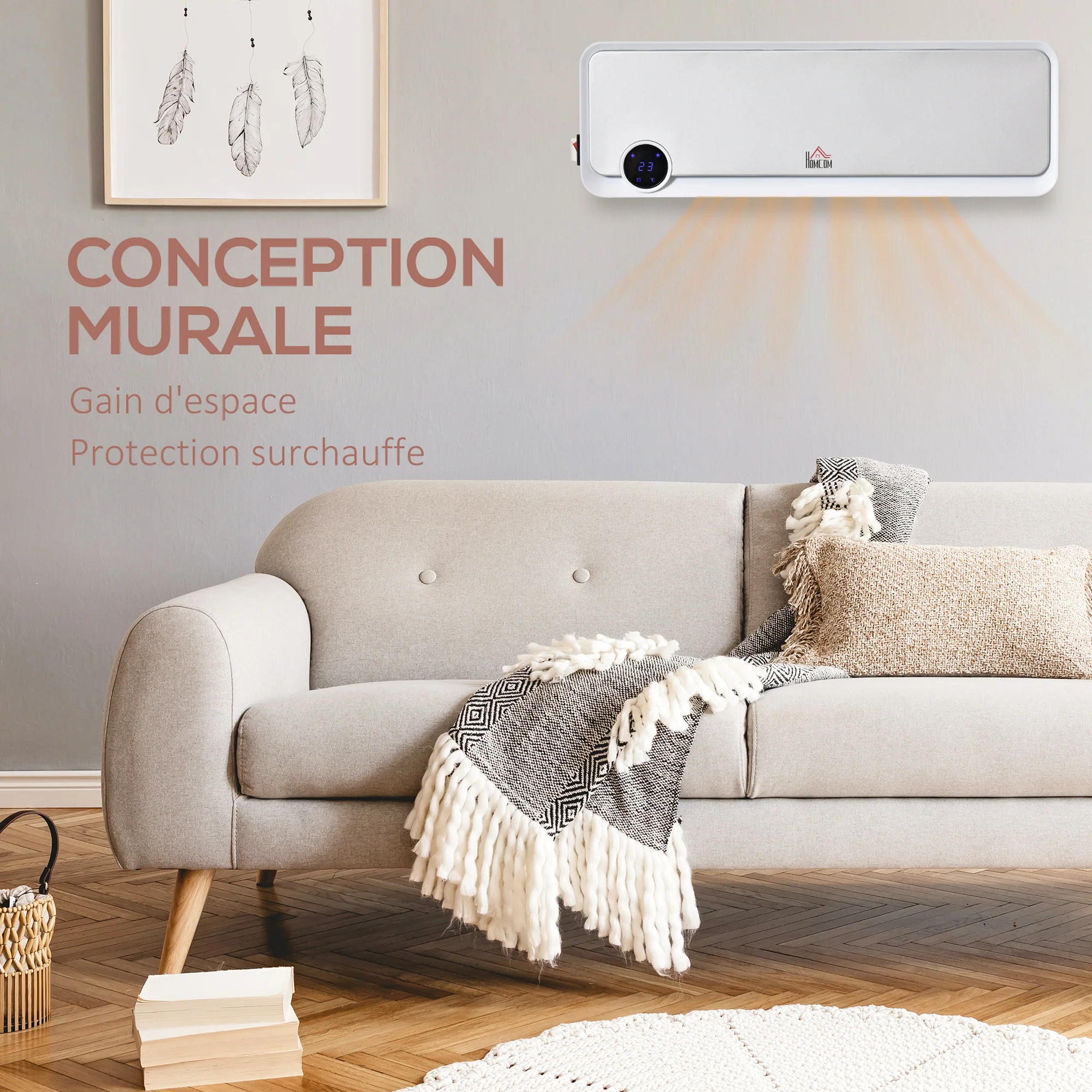 Radiateur mural soufflant oscillant 2000 W - chauffage céramique PTC - 3 niveaux de puissance - télécommande incluse blanc argenté - Image 10
