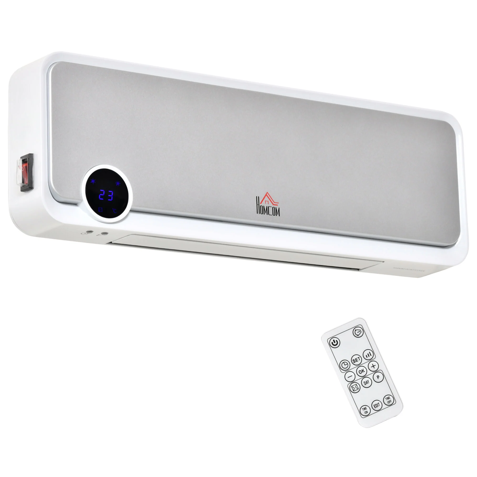 Radiateur mural soufflant oscillant 2000 W - chauffage céramique PTC - 3 niveaux de puissance - télécommande incluse blanc argenté - Image 2