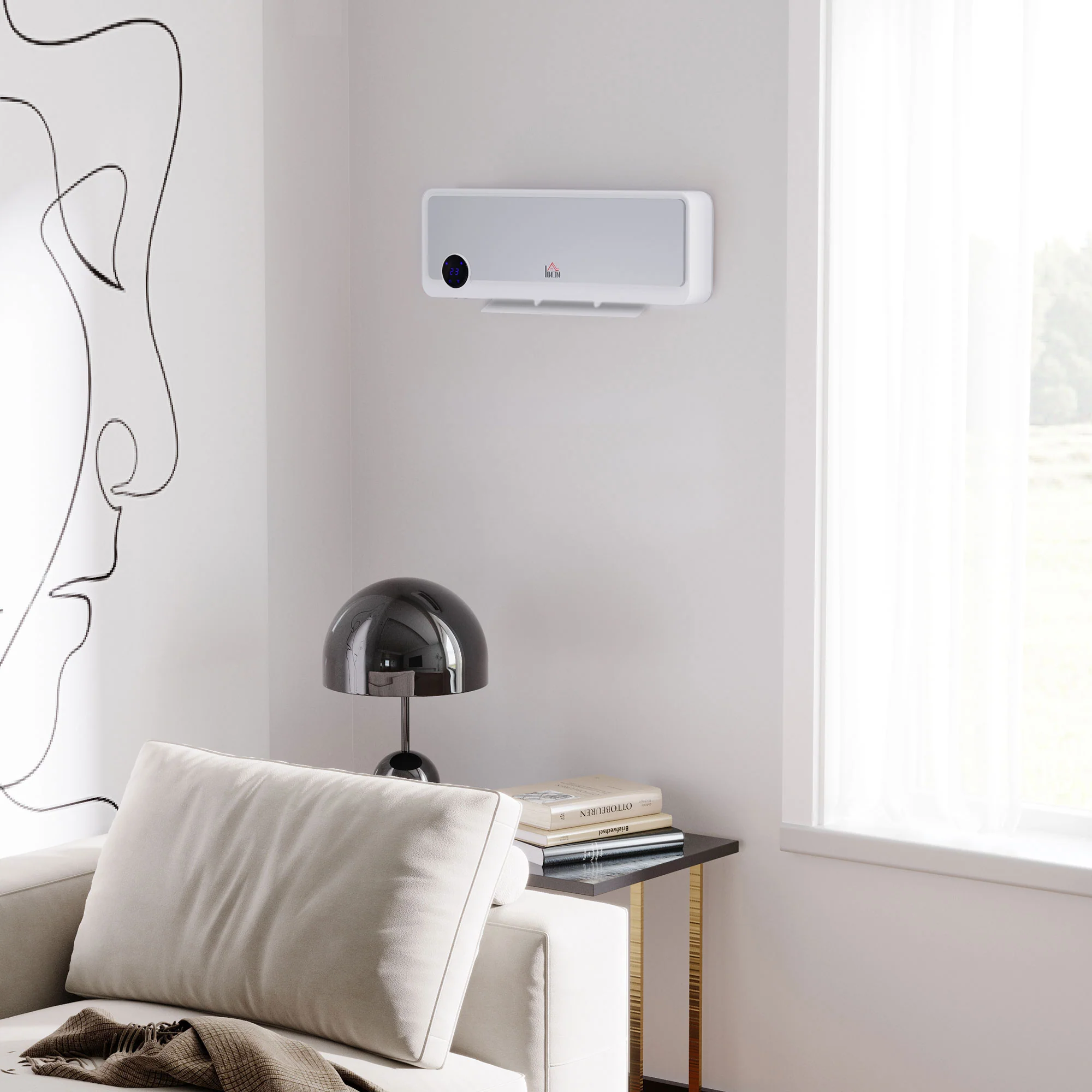 Radiateur mural soufflant oscillant 2000 W - chauffage céramique PTC - 3 niveaux de puissance - télécommande incluse blanc argenté - Image 3