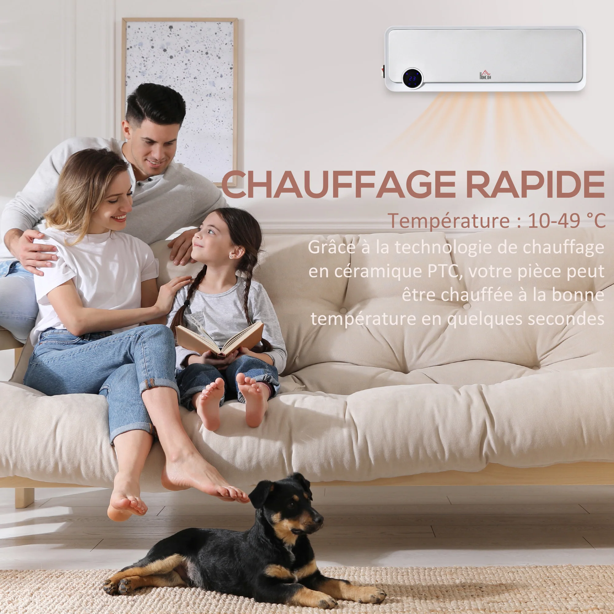 Radiateur mural soufflant oscillant 2000 W - chauffage céramique PTC - 3 niveaux de puissance - télécommande incluse blanc argenté - Image 7