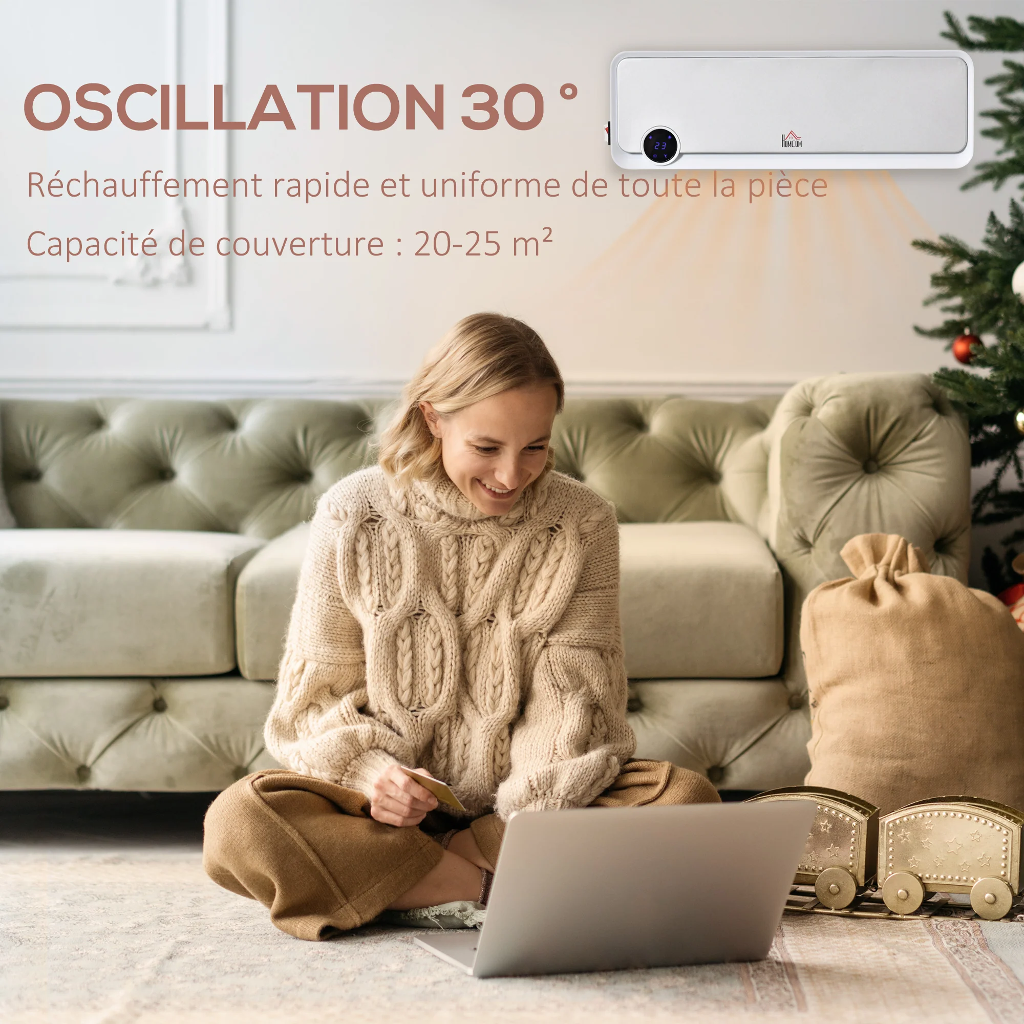 Radiateur mural soufflant oscillant 2000 W - chauffage céramique PTC - 3 niveaux de puissance - télécommande incluse blanc argenté - Image 9