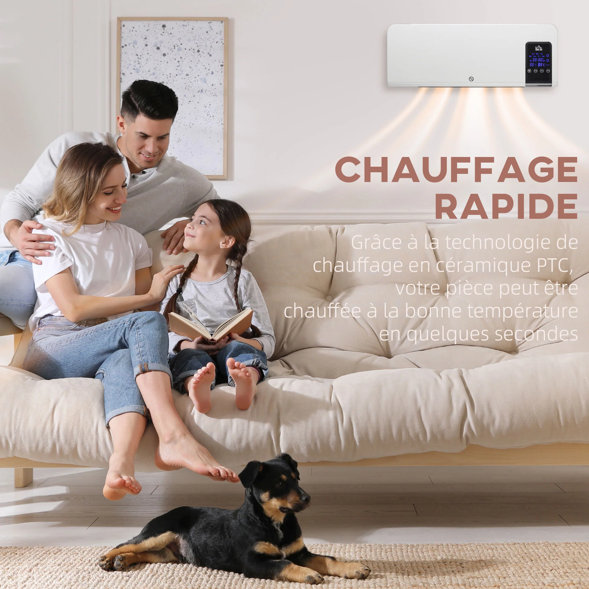 Radiateur soufflant mural chauffage céramique PTC - 1000 W / 2000 W oscillation minuterie avec télécommande blanc - Image 10