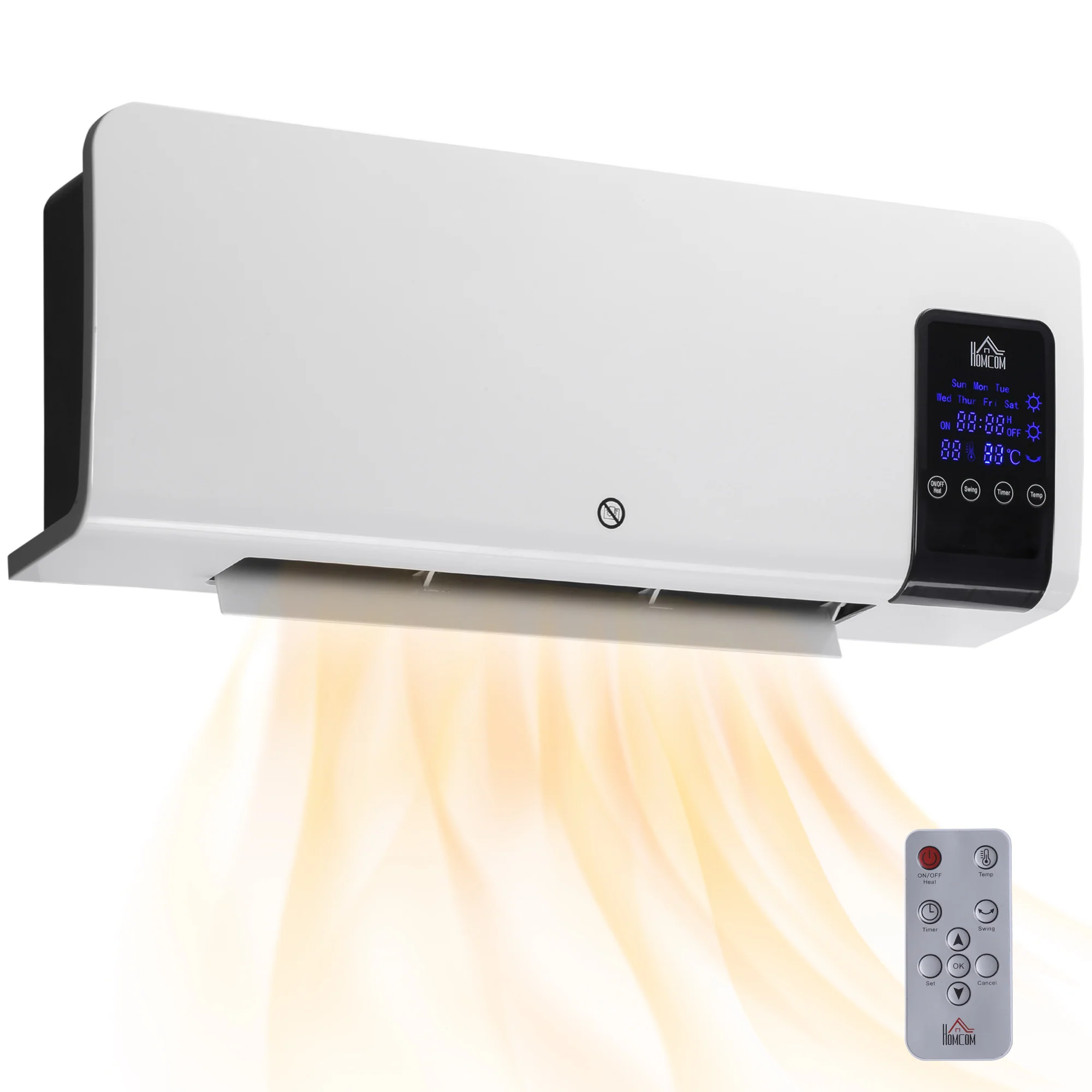 Radiateur soufflant mural chauffage céramique PTC - 1000 W / 2000 W oscillation minuterie avec télécommande blanc - Image 11