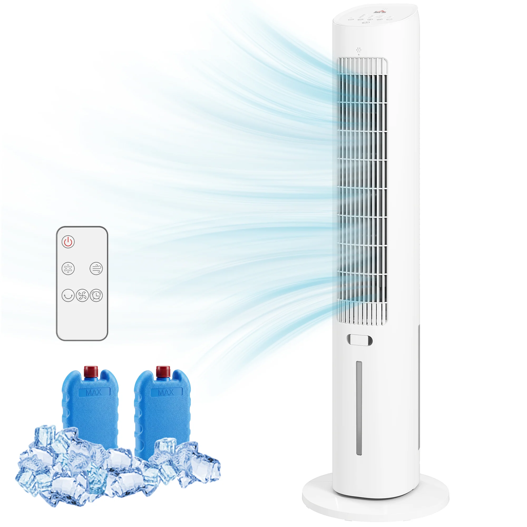 Refroidisseur d'air colonne 3 en 1 refroidisseur humidificateur et ventilateur, oscillation 48°, 3 vitesses 3 modes, réservoir d'eau 3L, blocs de glace, télécommande, pour chambre bureau, blanc